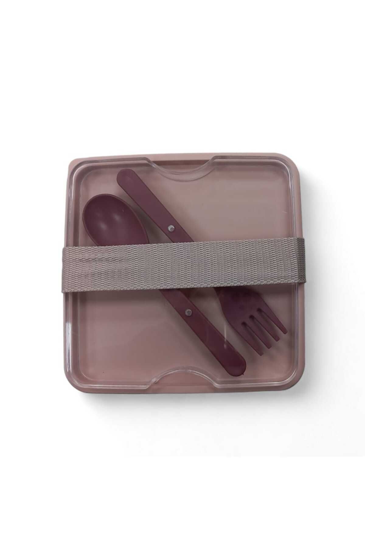 NY HOME-Square Lunch Box 2 Layer Adjustable Fork Spoon Food Storage Container Plum 2