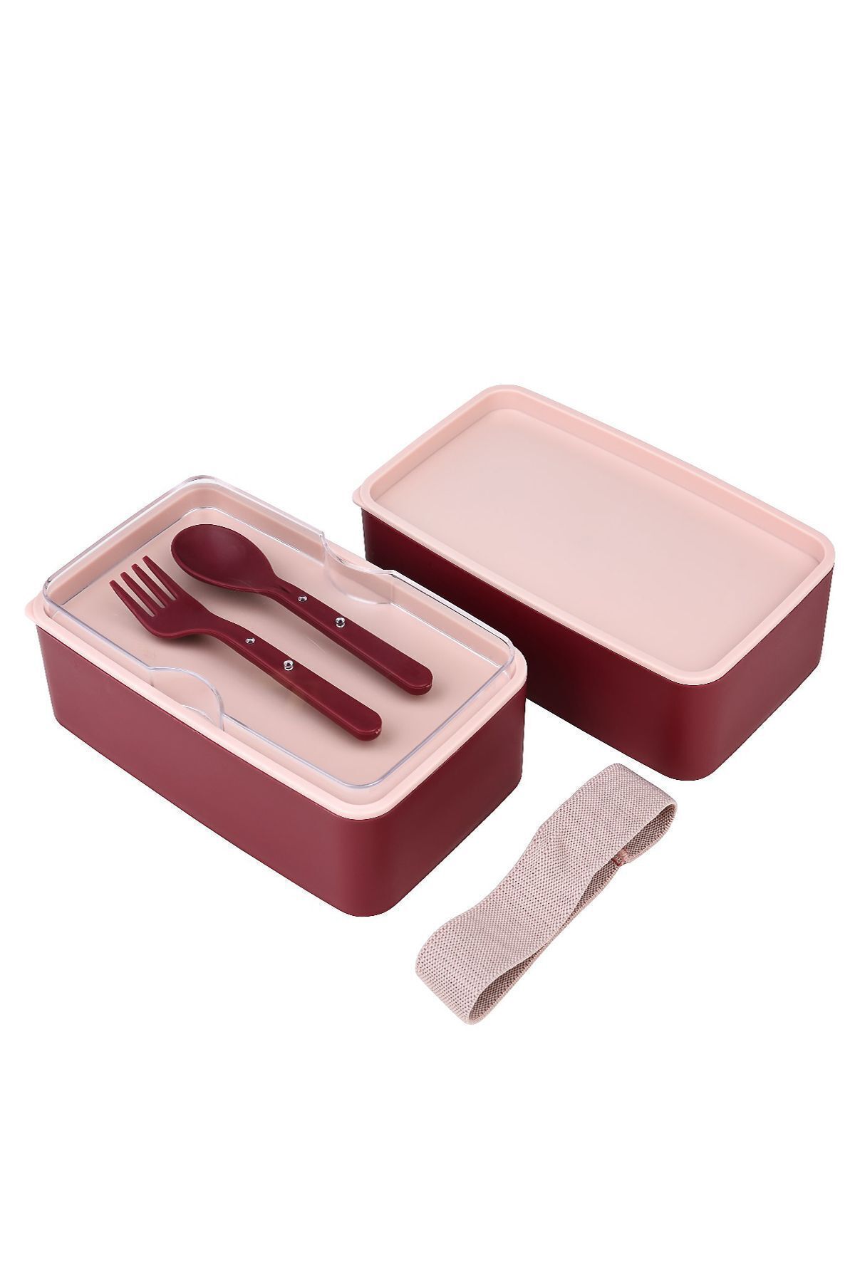 NY HOME-Lunch Box 2 Layer Adjustable Fork Spoon Food Storage Container Plum 5