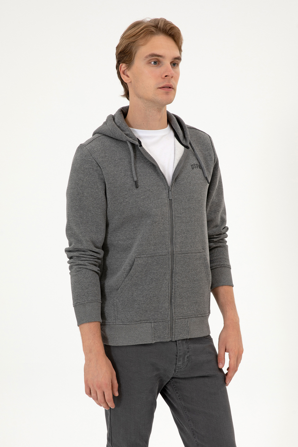 U.S. Polo Assn.  Erkek Regular Fit Antrasit Melanj Şardonlu Örme Hırka 50313755-VR081 - Görsel 3