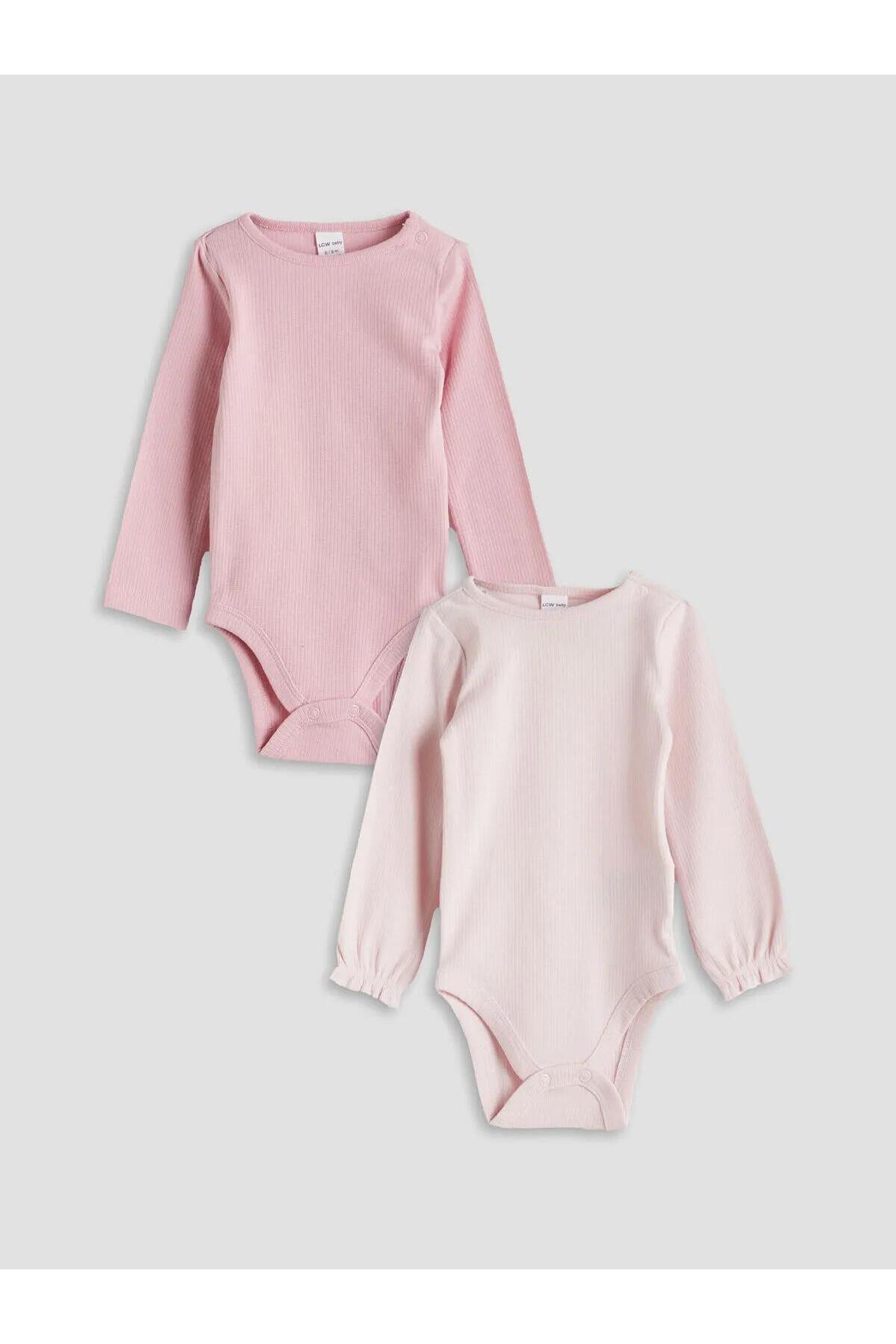 ال سی وایکیکی بادی نوزادی دخترانه یقه گرد LC بسته ۲ عددی (W5)