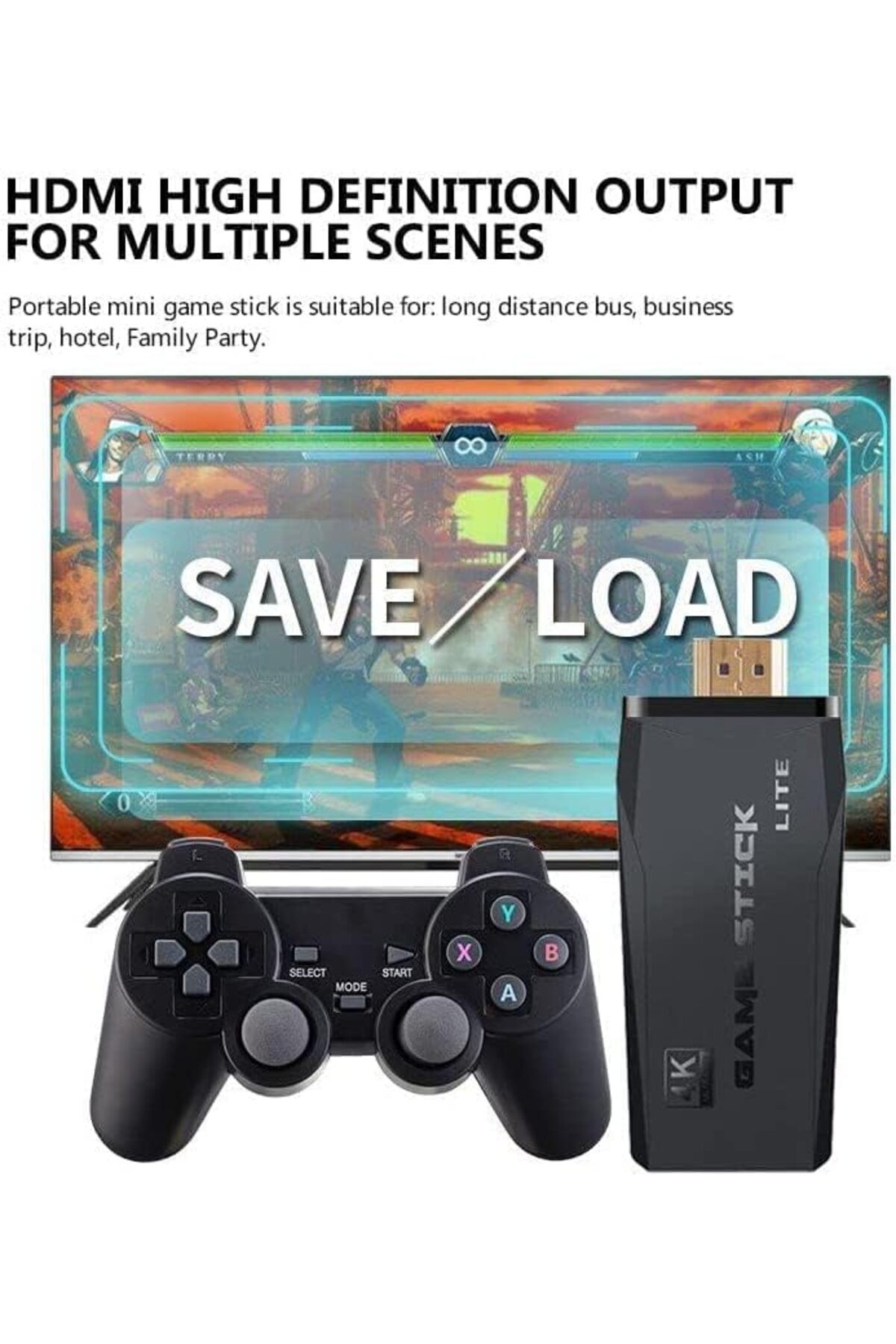 Generic-Classic M8 Game Stick 4K Game Console with Two 2.4G Wireless Gamepads Dual Players HDMI Output Built 8