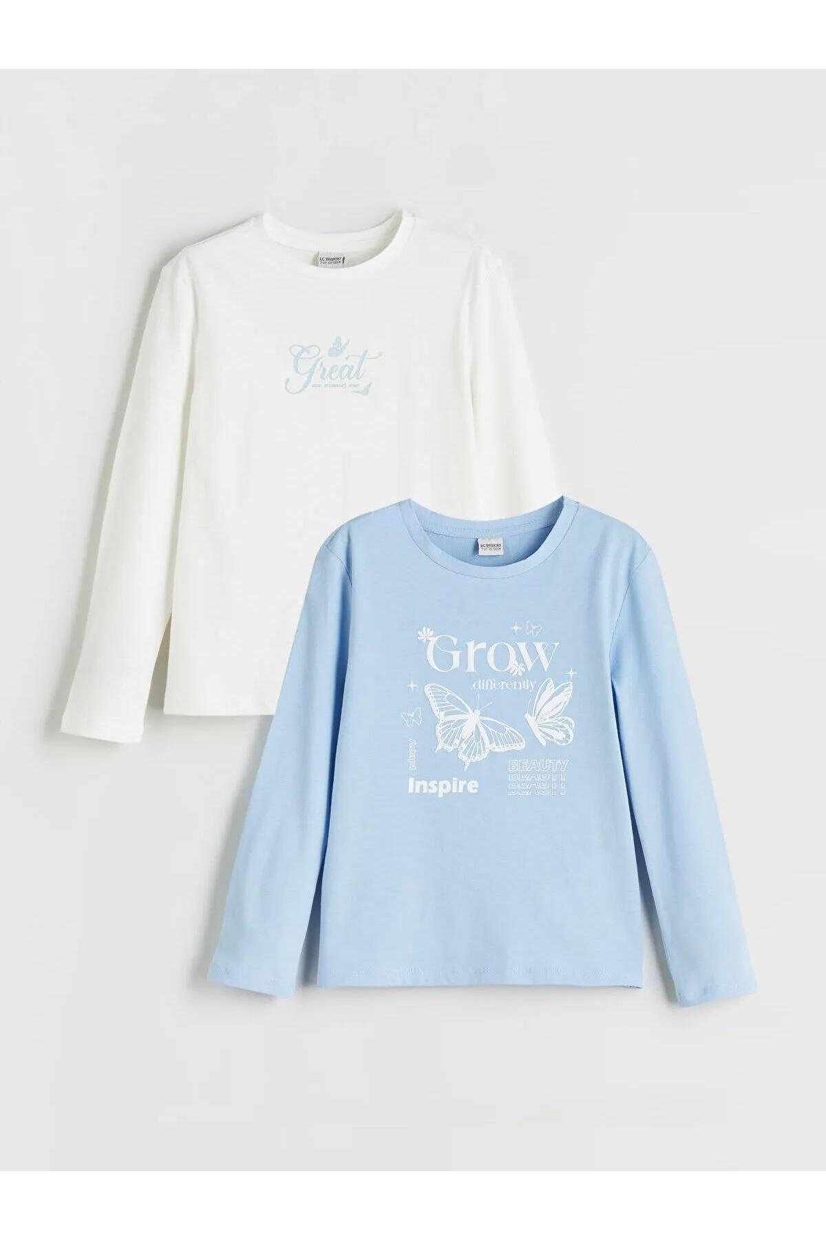 ال سی وایکیکی بسته ۲ عددی تی‌شرت دخترانه طرح‌دار یقه گرد LCW (W5)