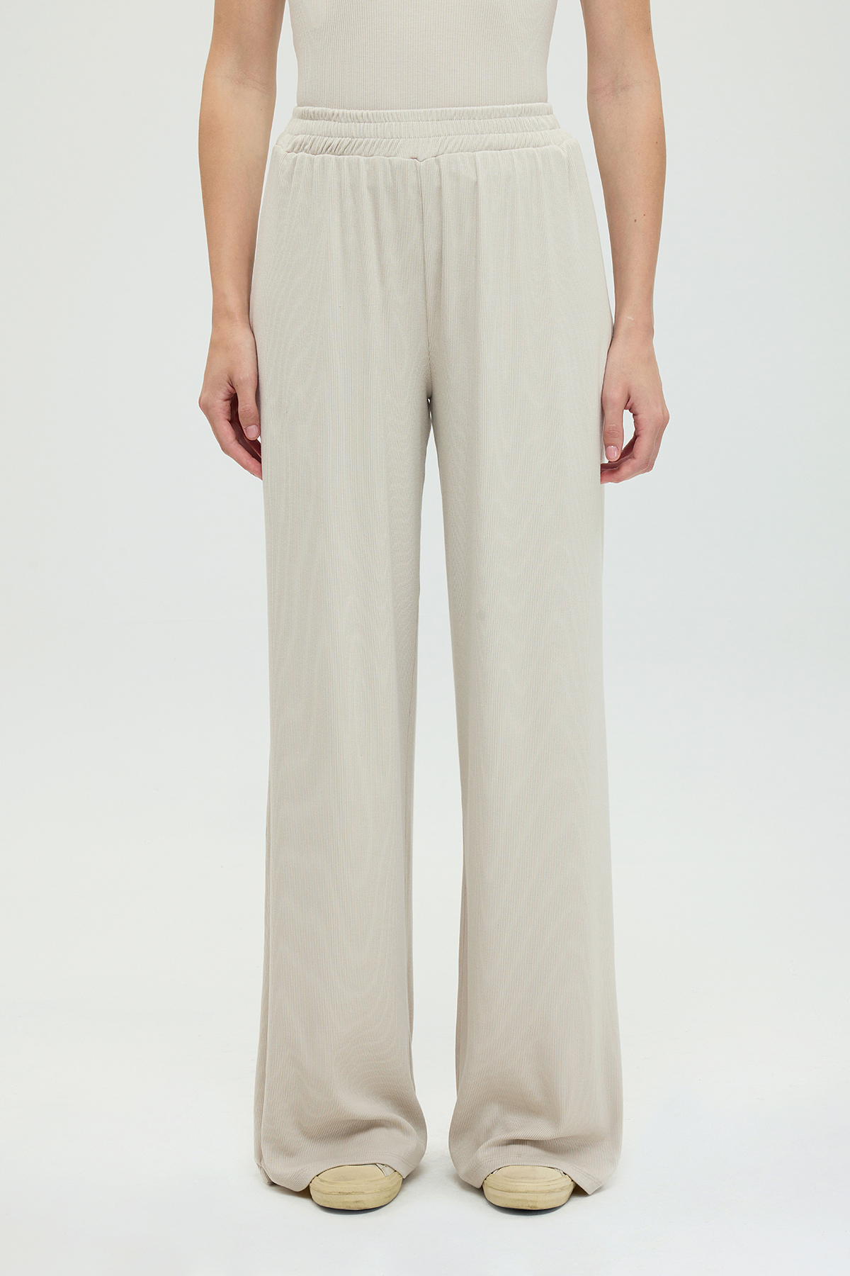 SHEISMONO Soft Rib Düz Kesim Bol Pantolon Bej görsel 2