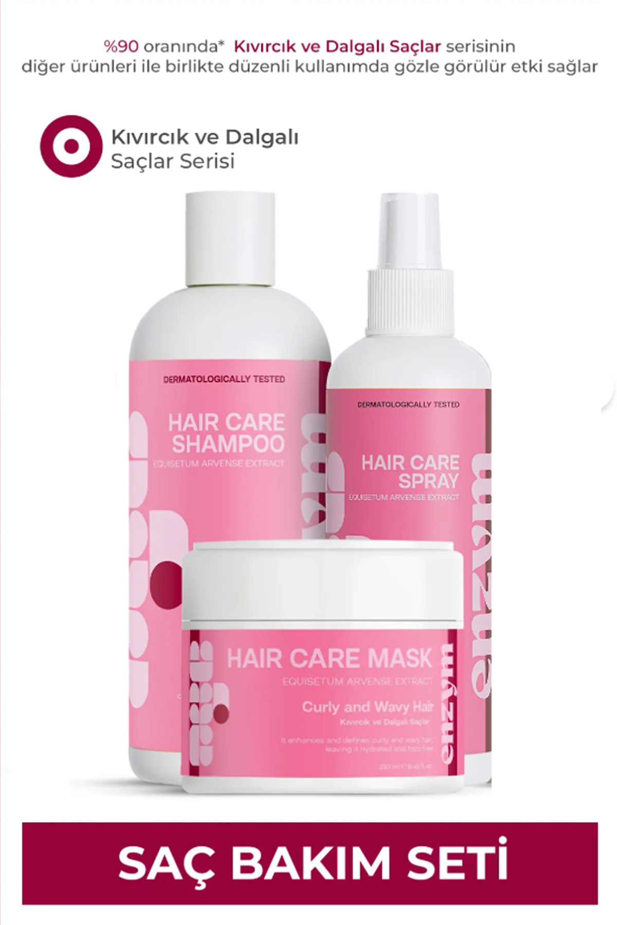 ENZYM COSMETICS Kıvırcık ve Dalgalı saçlar için 3'lü Saç Bakım Seti (bukle belirginleştirici) (şampuan,maske,sprey) — iyigeldi-3kivircik