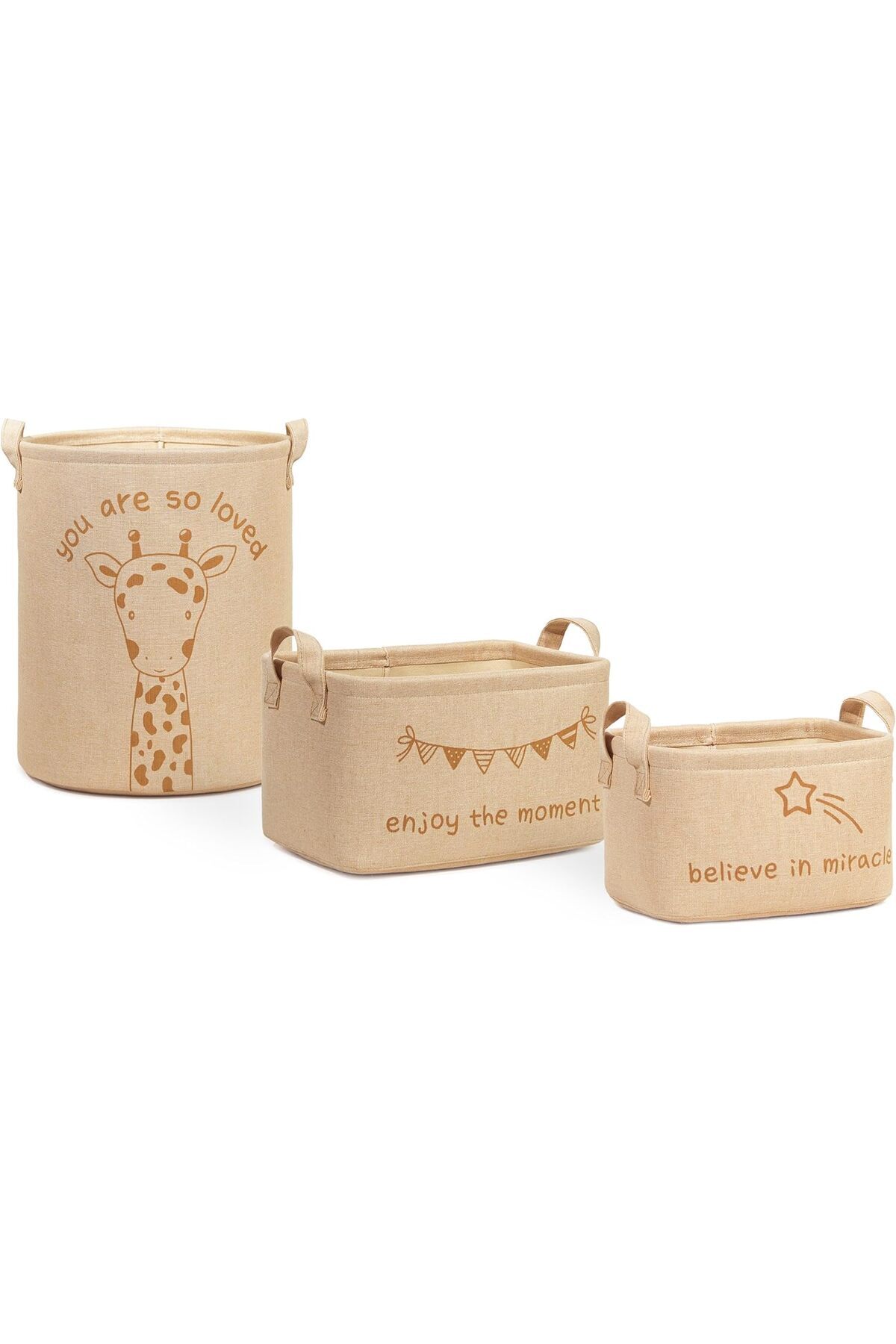 STOREMAX Textile 3'lü Çocuk Odası Sevimli Jüt Dokuma Kumaş Sepet Set 24 x 17 x 14/30 x 21 x 18/33 x 40 cm 11