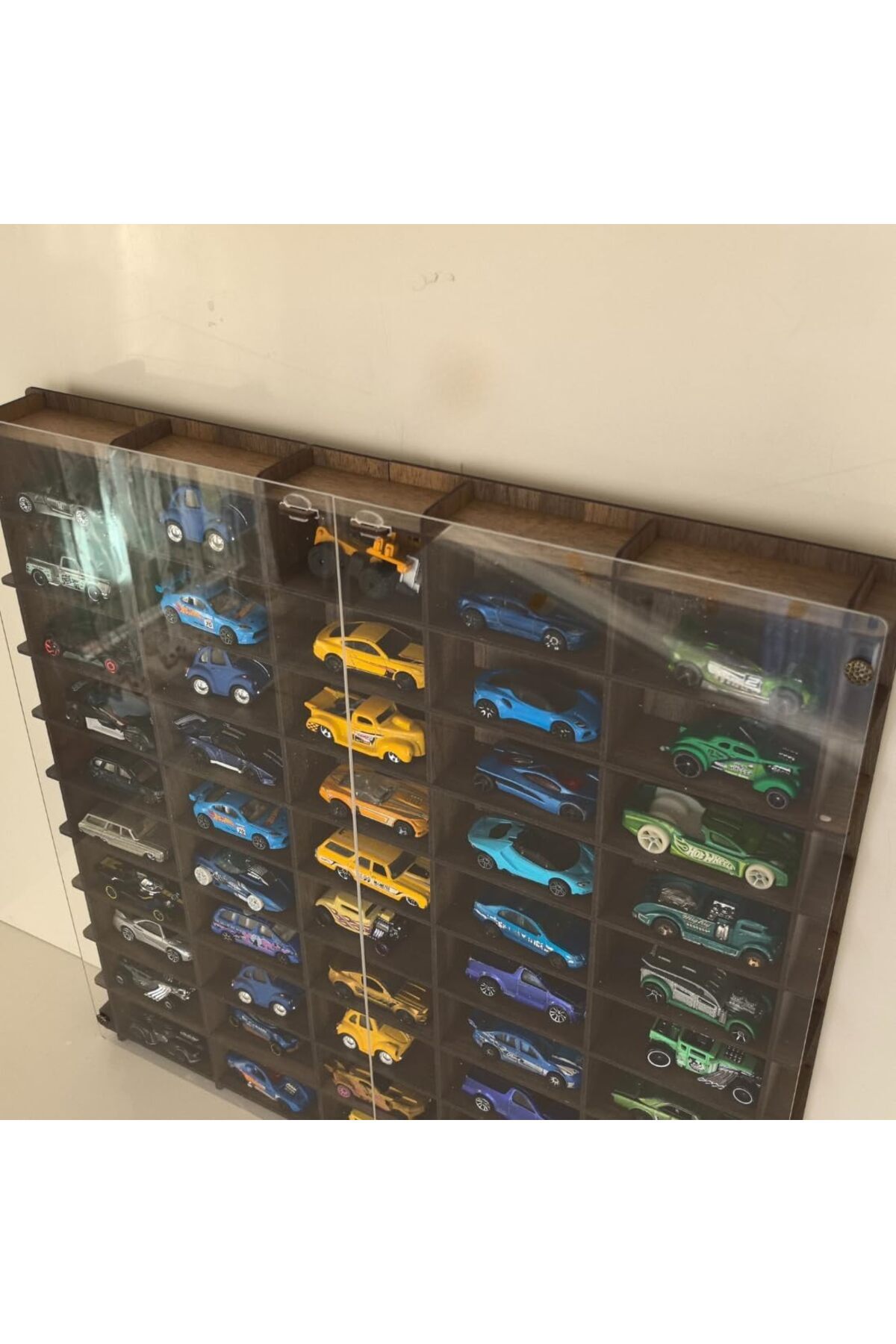 STOREMAX trendymr Kapaklı 1/64 Ölçek 50Araç Hotwheels metal araç Uyumlu Model Oyuncak Araba Rafı-Ceviz