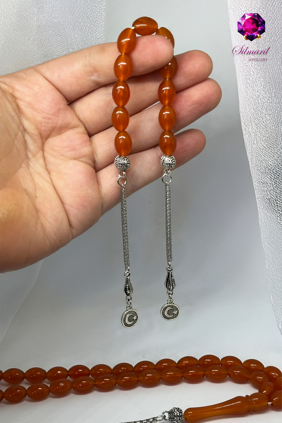 Şık Turuncu Kehribar Tesbih Seti – Tespih ve Zaza Set - Erkek Hediyelik — Silmaril Store (8)