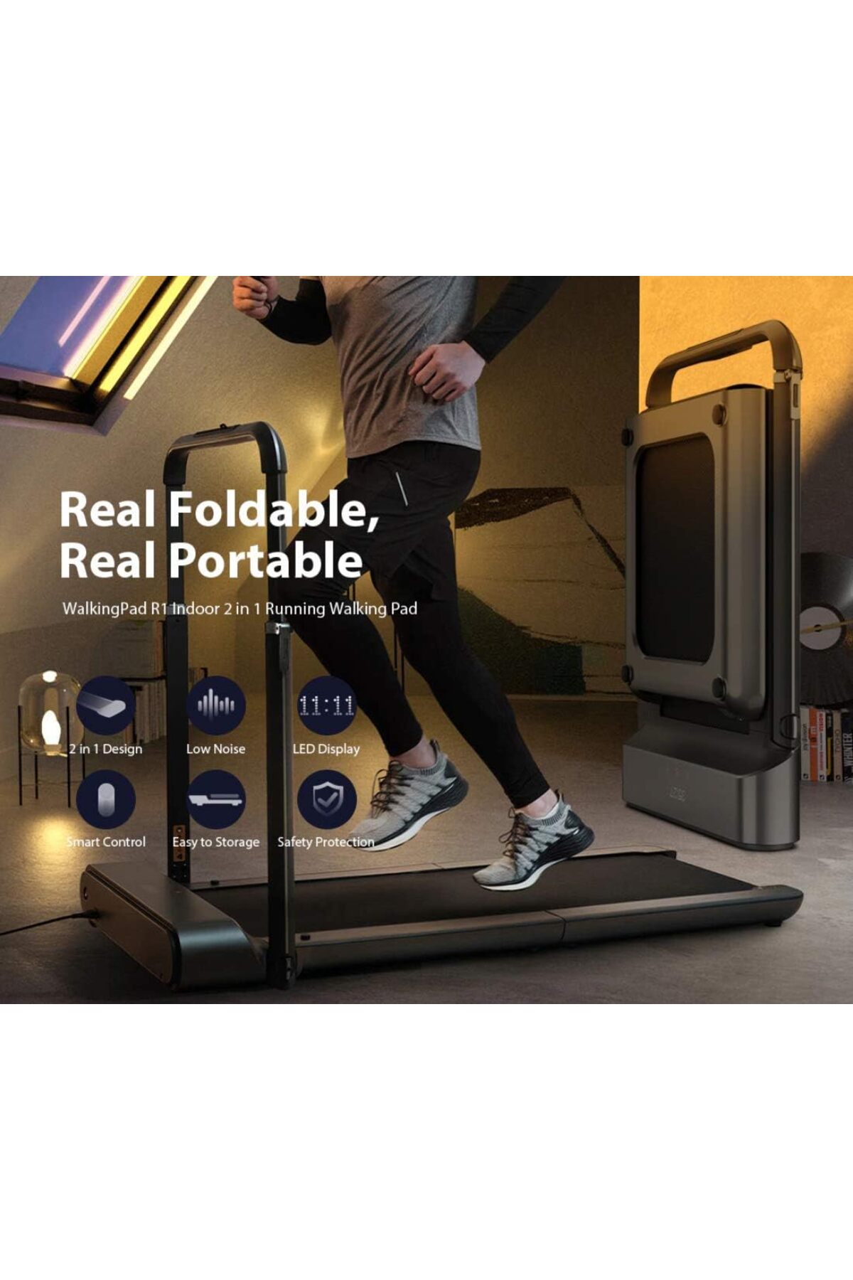 سير مشي كهربائي بقوة 918 واط-مع ريموت, يتحمل 110كج-منطقة ركض 44 × 120سم-سرعة 0.5-10 كم/ساعة - R1