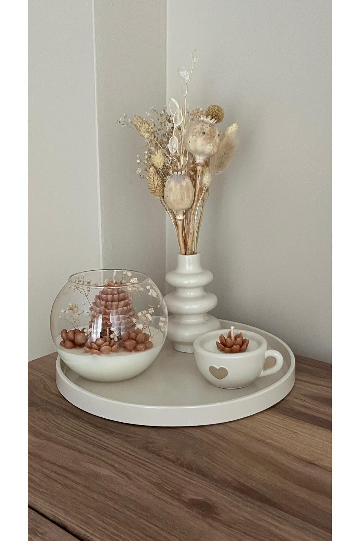 Home-Fanus Candle Set Coffee with Concrete Tray 3