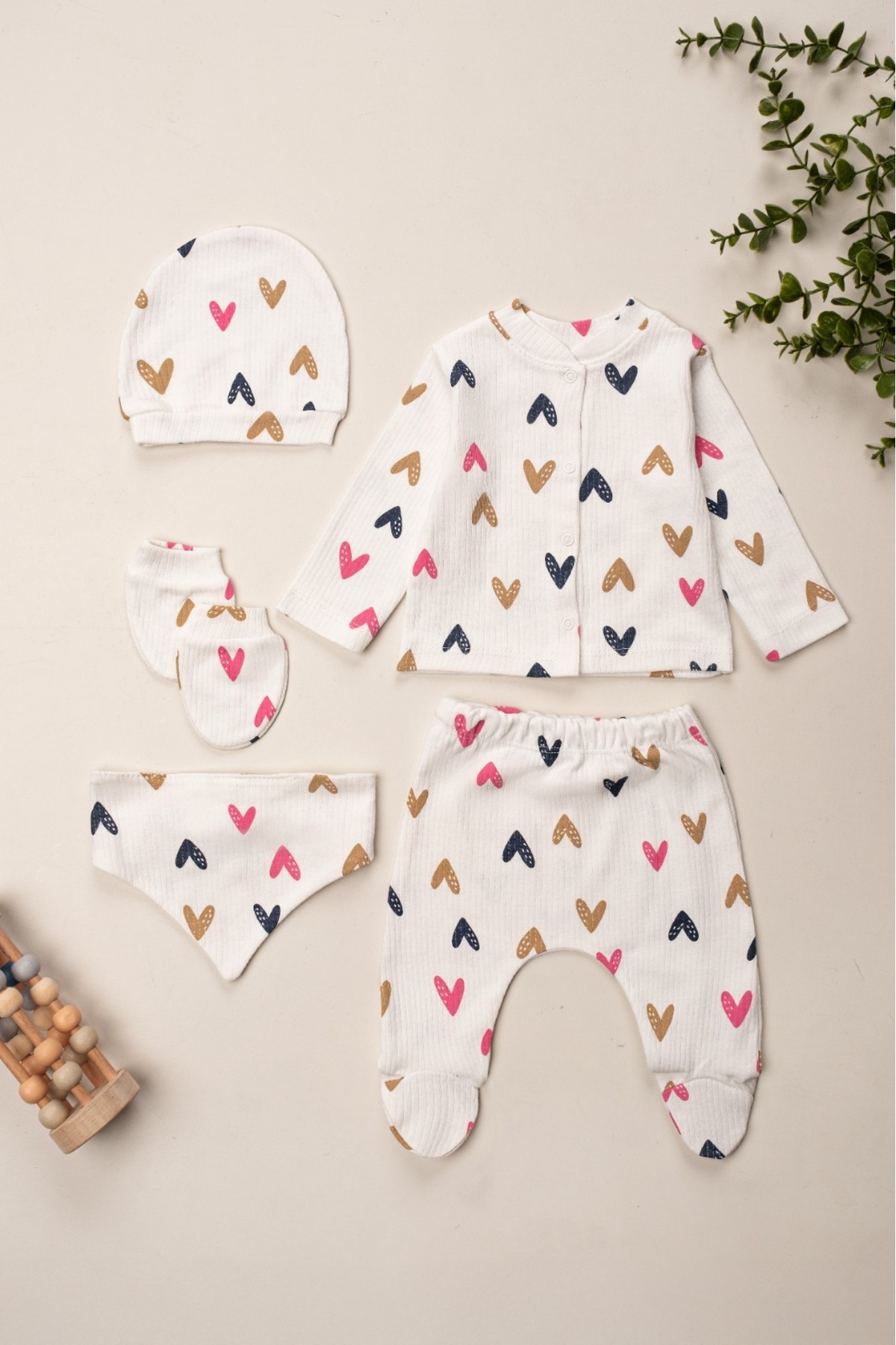 ENİA BABY Yenidoğan Bebek Desenli 5 Parça Hastane Çıkış Seti Kız Bebek Erkek Bebek Yenidoğan fotoğrafı 2 (önizleme)