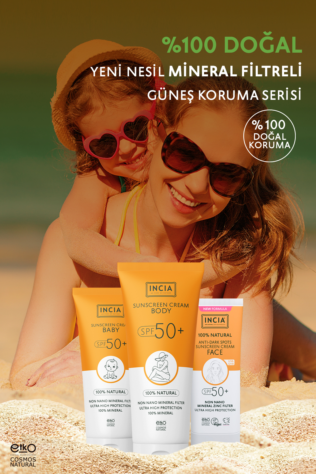 INCIA %100 Doğal Yüz Güneş Kremi Leke Karşıtı Aydınlatıcı Mineral Filtre SPF 50+ UVA1 UVA2 UVB 30 ml fotoğrafı 6 (önizleme)