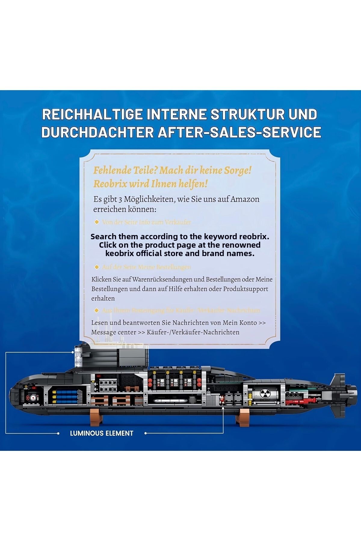 ماکت ساختنی بلوکی فنی زیردریایی هسته‌ای، با چراغ LED (۱۴۹۸ قطعه)