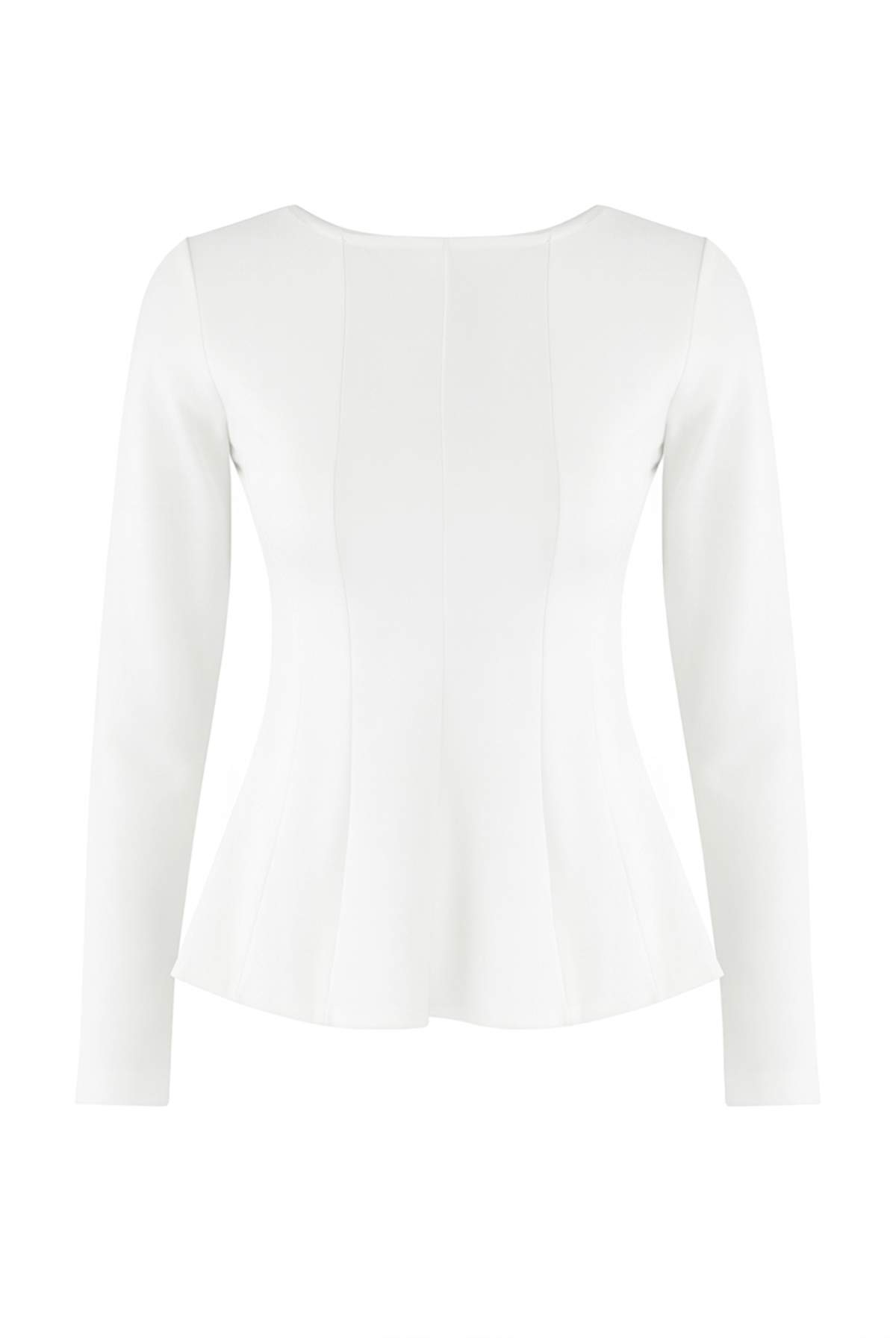 Trendyolmilla  Ekru Kayık Yaka Peplum/Belden Oturmalı Regular Boy Örme Bluz TWOAW26BZ00166 - Görsel 5