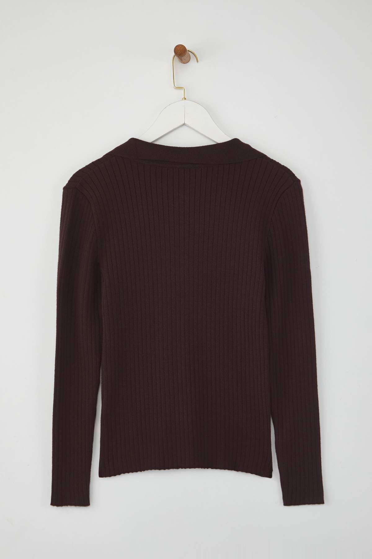 Trendyolmilla  Wardrobe Essentials Kahverengi Premium İplikPolo Yaka Fitilli Triko Kazak | TWOAW26KZ00077 - Görsel 6