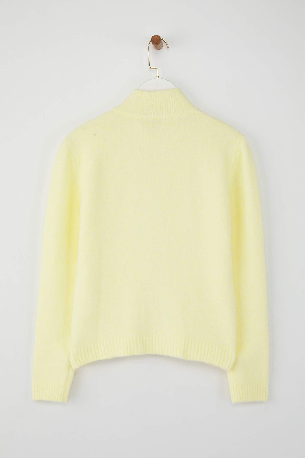 Trendyolmilla  Wardrobe Essentials Sarı Yünlü Fermuarlı Dik Yaka Papatya Elcikli Triko Hırka |TWOAW26HI00090 - Görsel 7