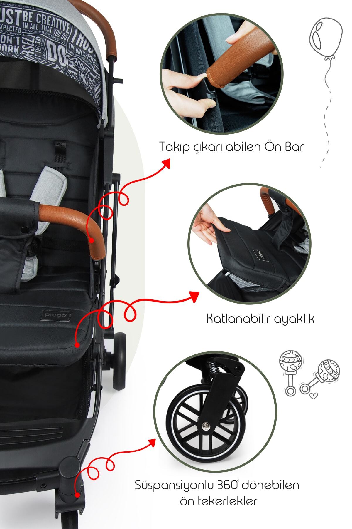 Prego Lotus Tek Elle Katlanabilir Kabin Boy Bebek Arabası Yağmurluk Hediyeli fotoğrafı 4 (önizleme)
