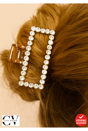 cityvision Parlak Taşlı Dikdörtgen Metal Saç Tokası 7 cm – Şık ve Zarif Topuz...