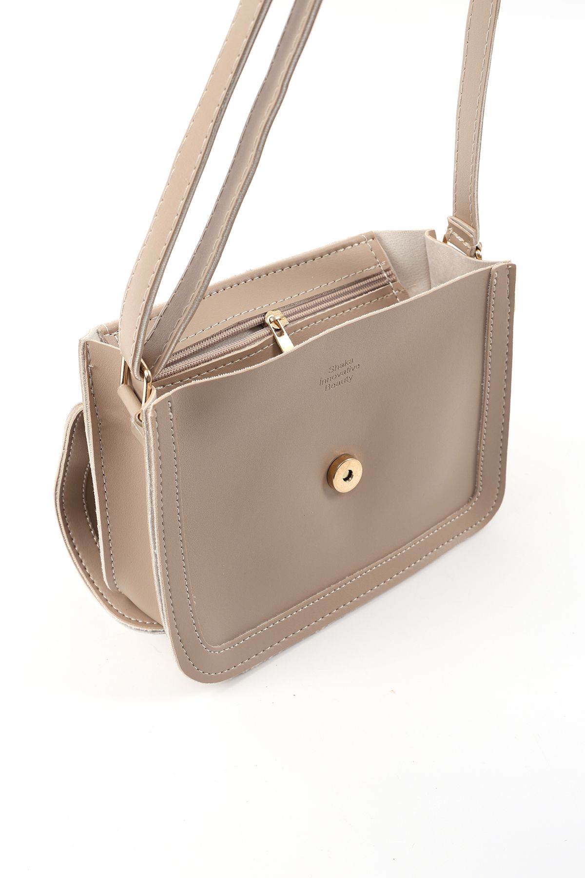 SHAKA-Mink Shk127 Artificial Leather Hand, Arm and Shoulder Bag with Internal Zipper Pocket and Snap Closure L:17 W:22 W:7 cm 8