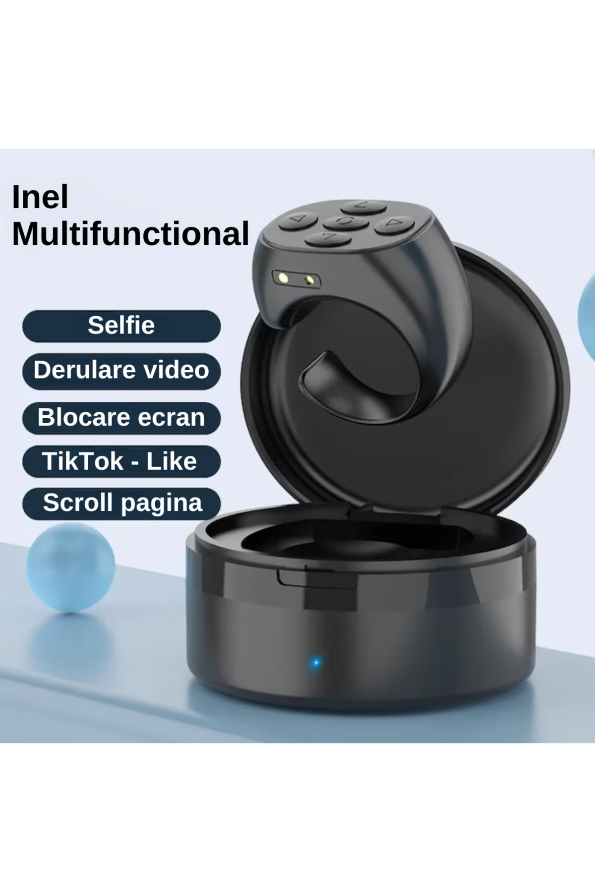 Inteliced-Multifunctional Remote Control Ring with Charging Station Black, Inteliced®, Compatible Android iOS 4