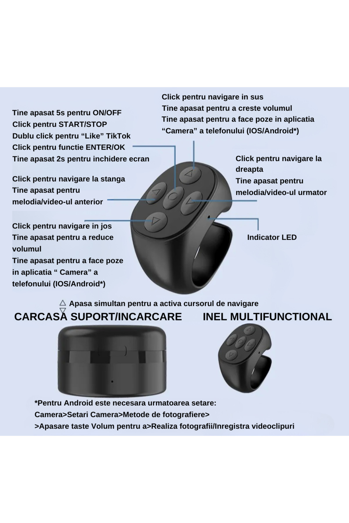 Inteliced-Multifunctional Remote Control Ring with Charging Station Black, Inteliced®, Compatible Android iOS 3