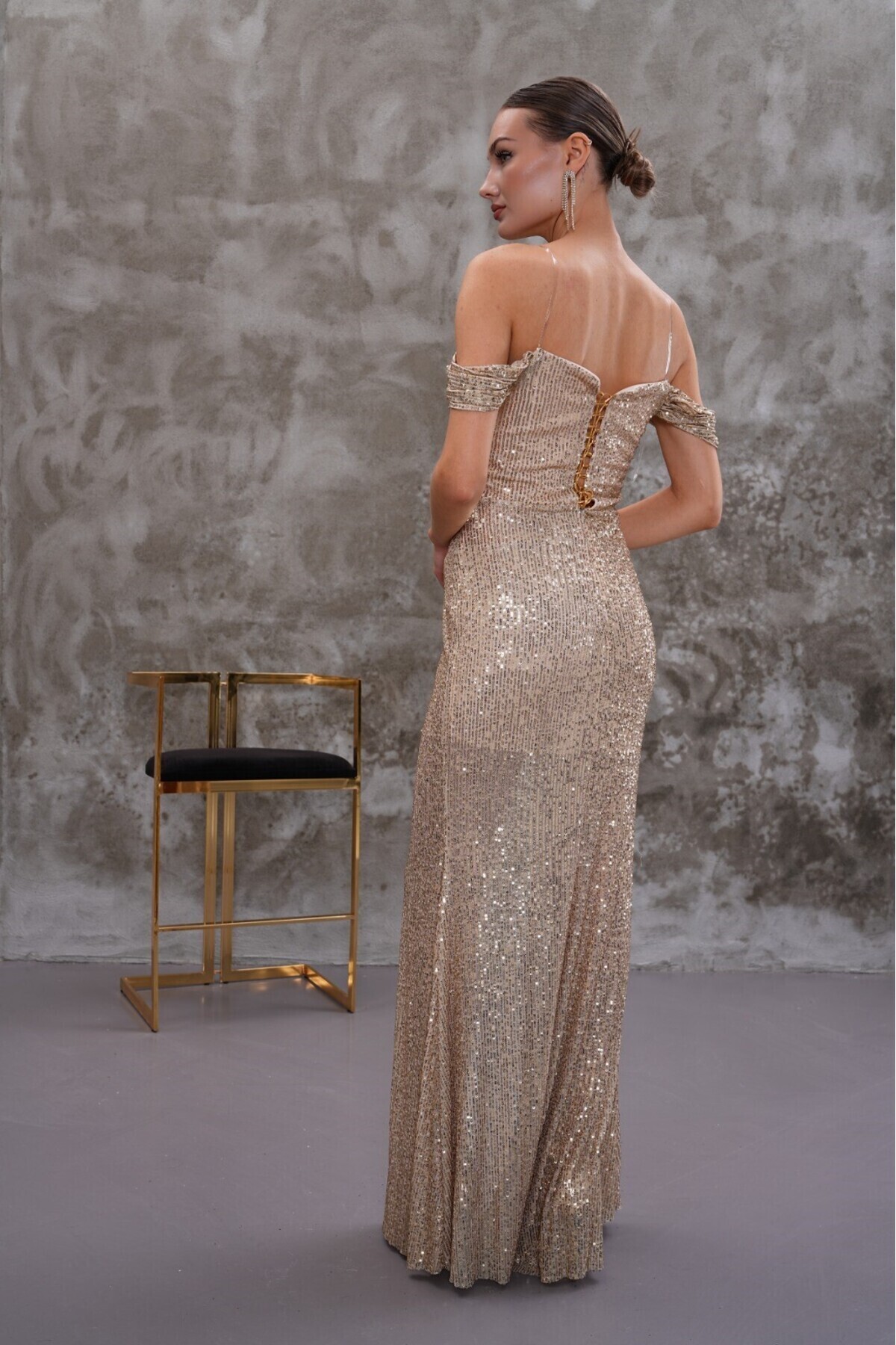 zoezoe-Andrea Back - Tie-Up Evolving Array Bulk Collar Long Length Sequin Örmeci Hişap Dress 2