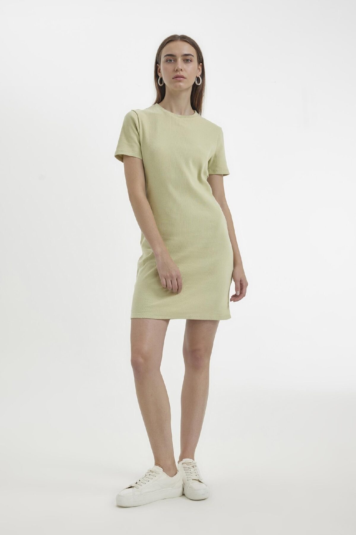 DeFacto-Minišaty s žebrovanou košilkou s krátkým rukávem – s výstřihem, Bodycon, C1503ax24sp 2
