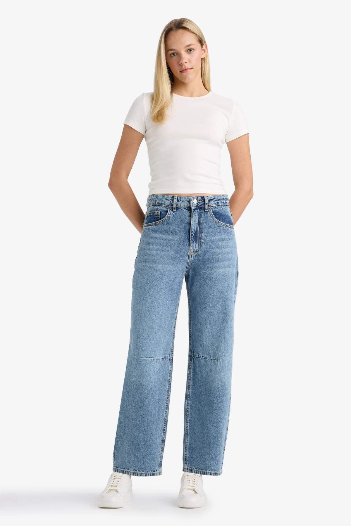 Barrel Fit Normal Bel Bilek Boy Jean Yıkamalı Pantolon F6102AX25HS