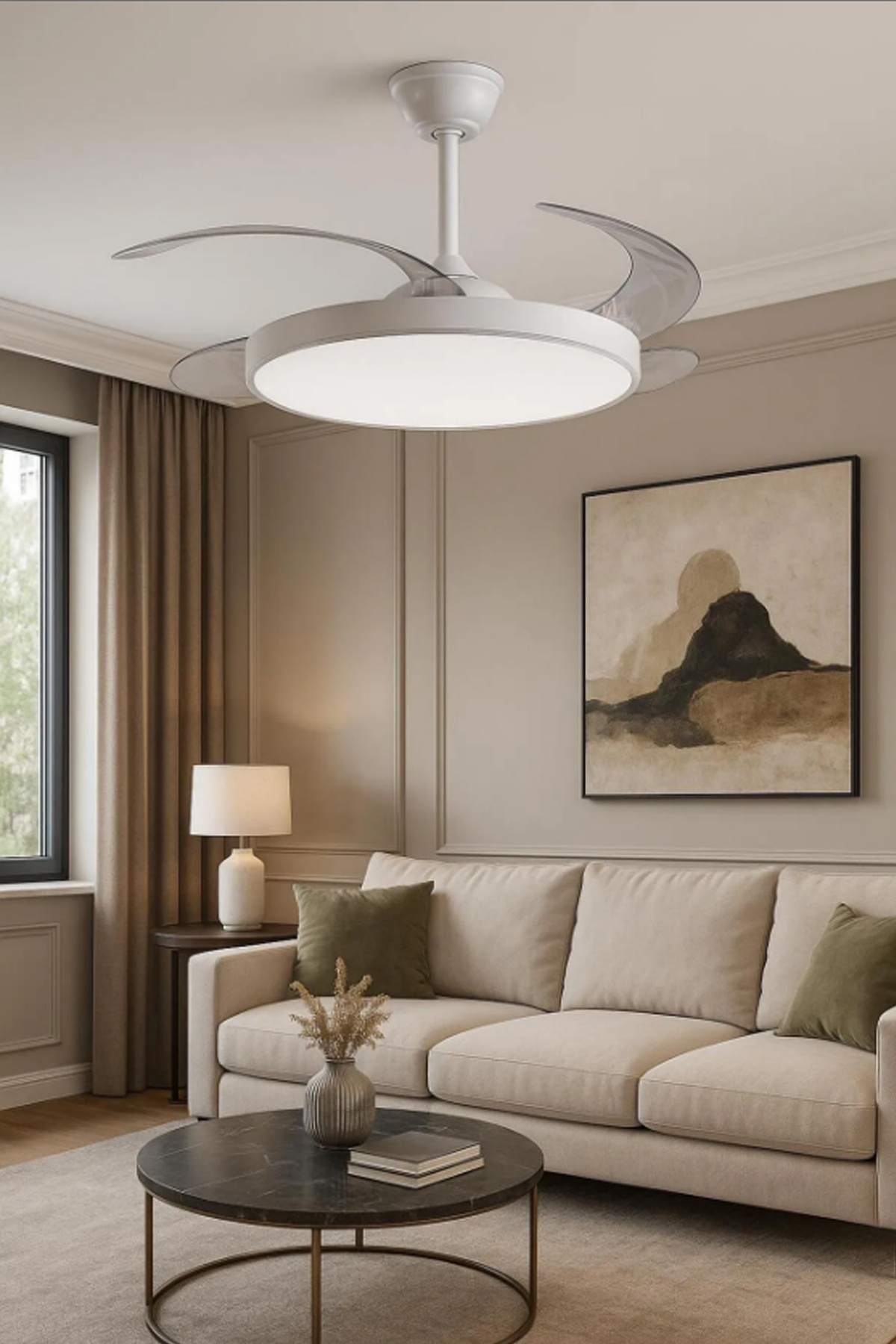 German Ceiling Fan 3 Colors Led Hidden Propeller Operated Opening Closing Wing Non-Warming Motor