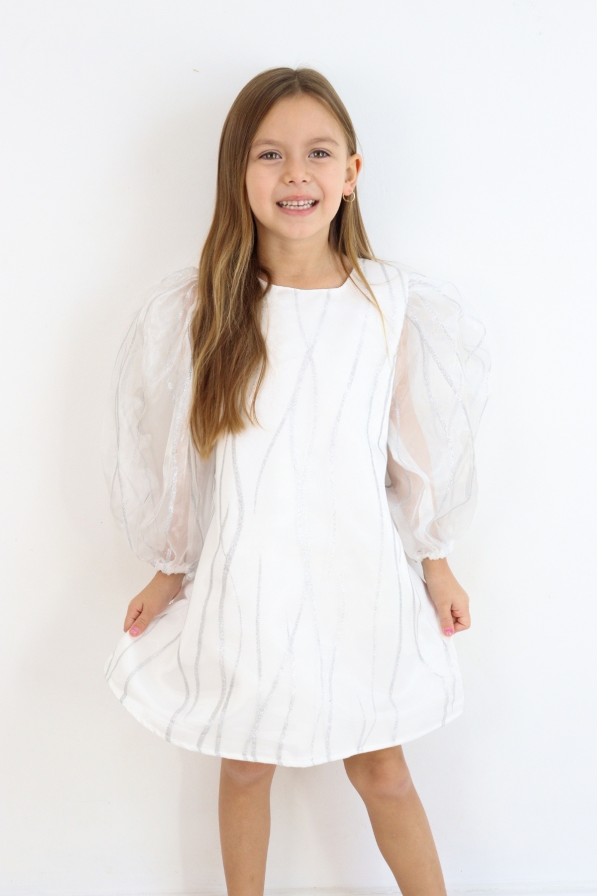 Le Mabelle-Ecru Glitter Detailed Girl's Dress - Corrine 1
