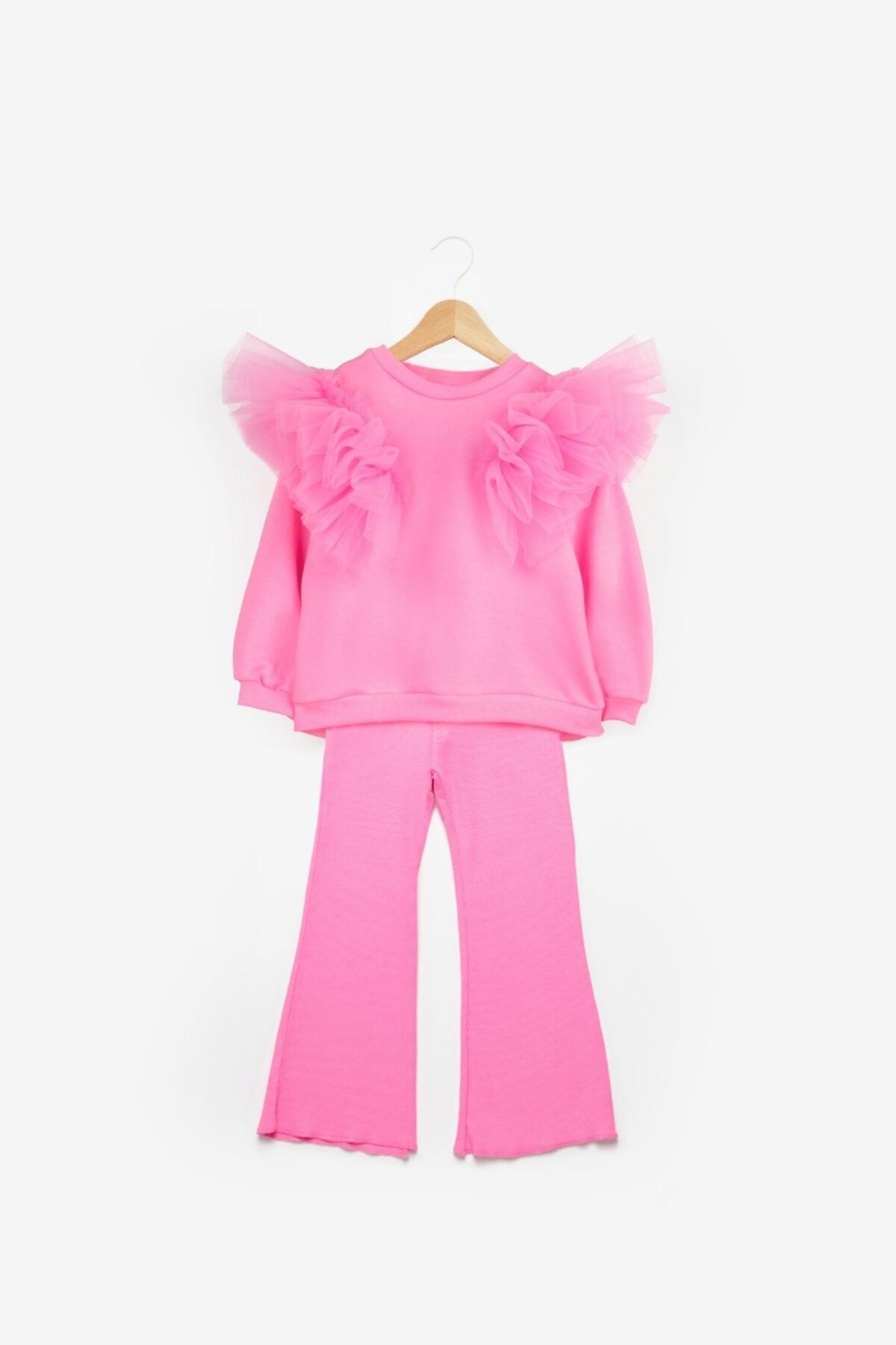 Le Mabelle-Malory Girl's Tracksuit Set - Pink, Tulle Detailed Shoulders 4