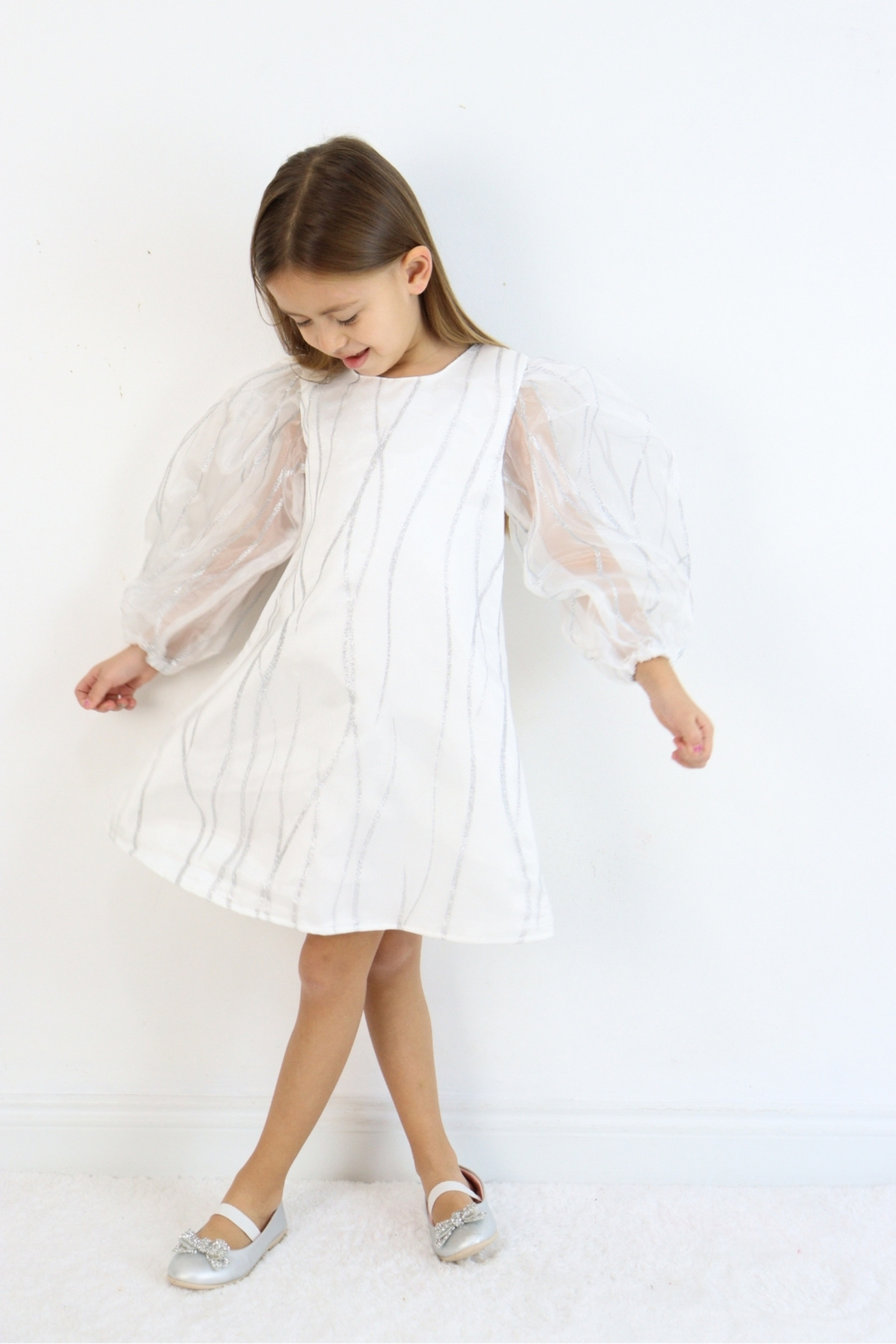 Le Mabelle-Ecru Glitter Detailed Girl's Dress - Corrine 3