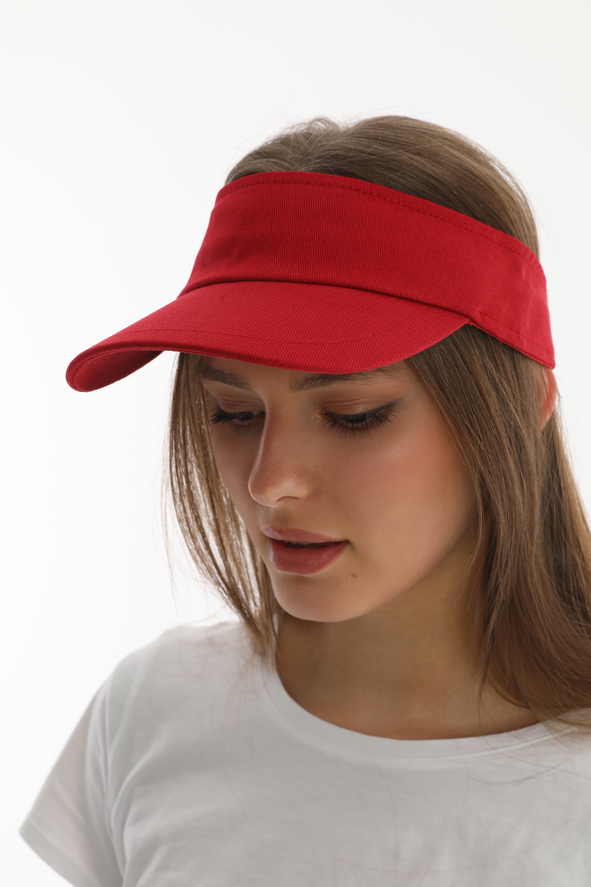 Ritagarcia Uv Koruyuculu Unisex Siperlikli Kırmızı Tenisci Vizör Şapka görsel 7