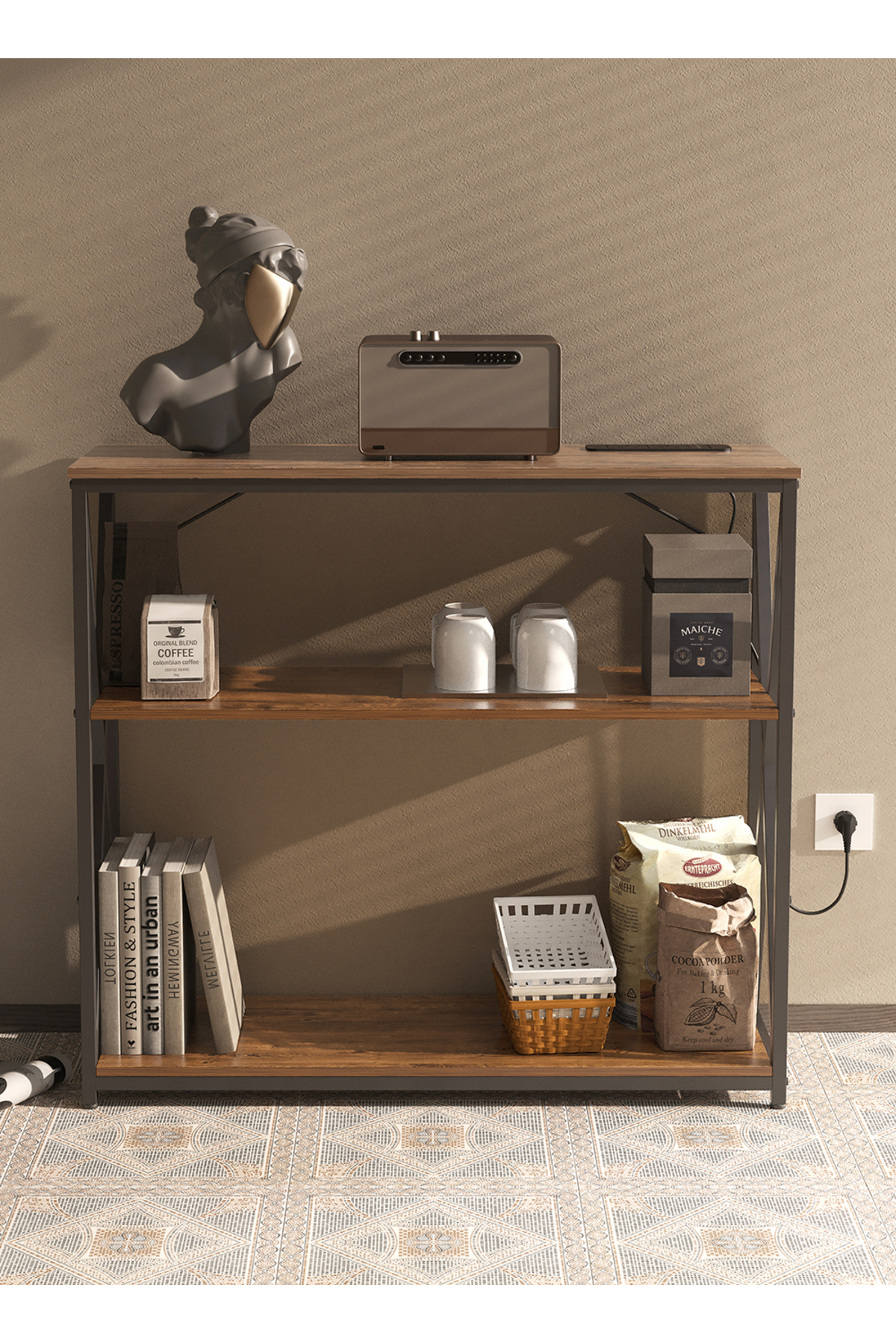 طاولة وحدة تحكم مقاس 100*35*90 سم، منفذ طاقة، طاول...