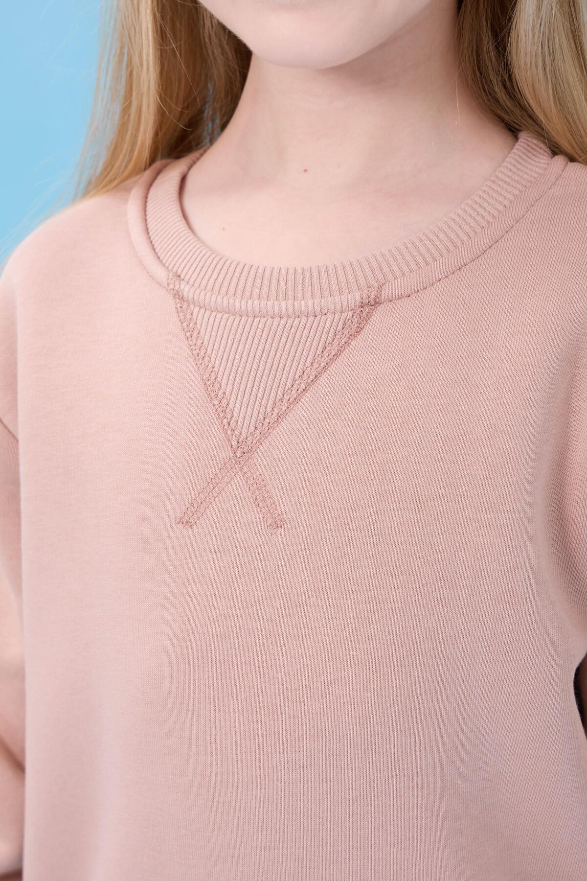 Perendi Unisex Basic Bisiklet Yaka Şardonlu Kışlık Sweatshirt - Toprak fotoğrafı 3 (önizleme)