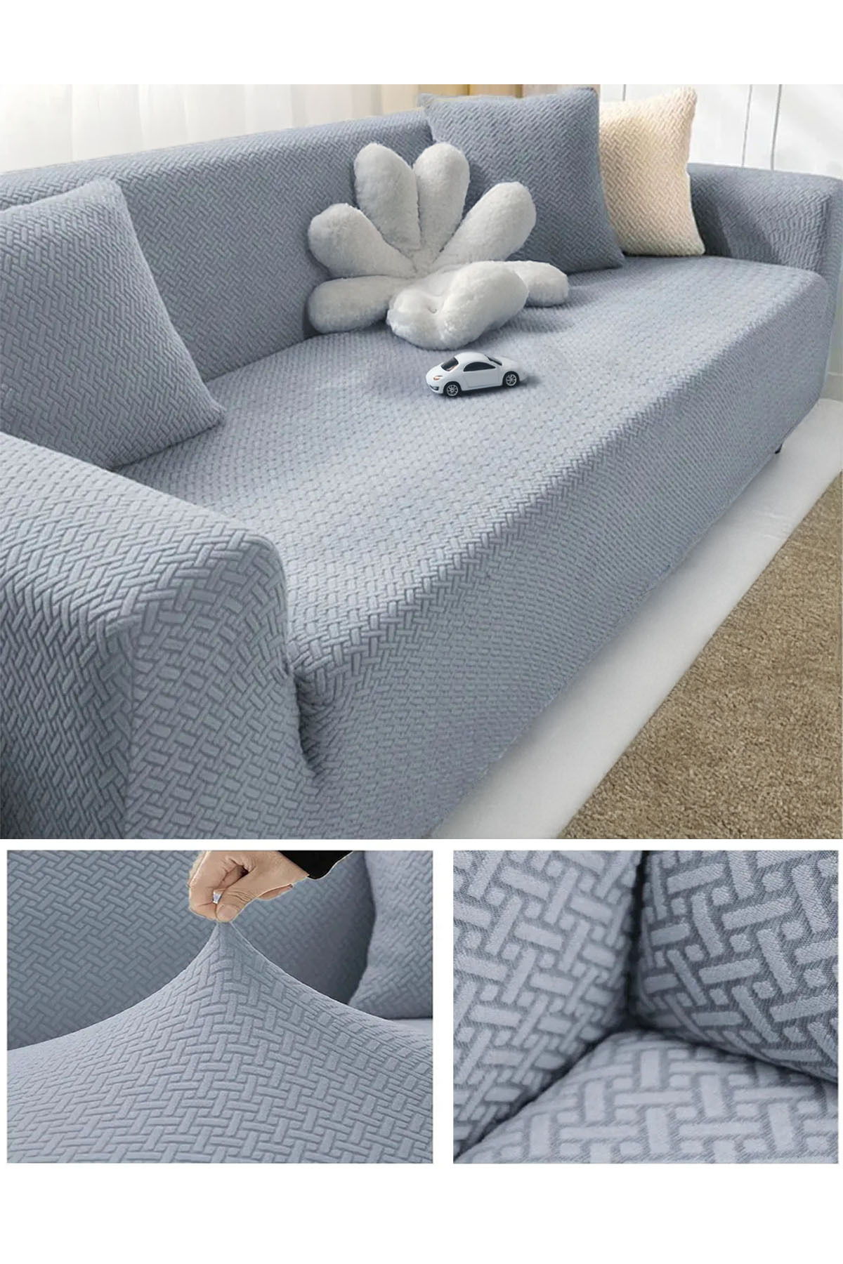 zilale ZİLALE Tuğla Desen Koltuk Örtüsü 3 Lastikli Kayma Yapmayan Çekyat Kanepe Kılıfı 1 Adet