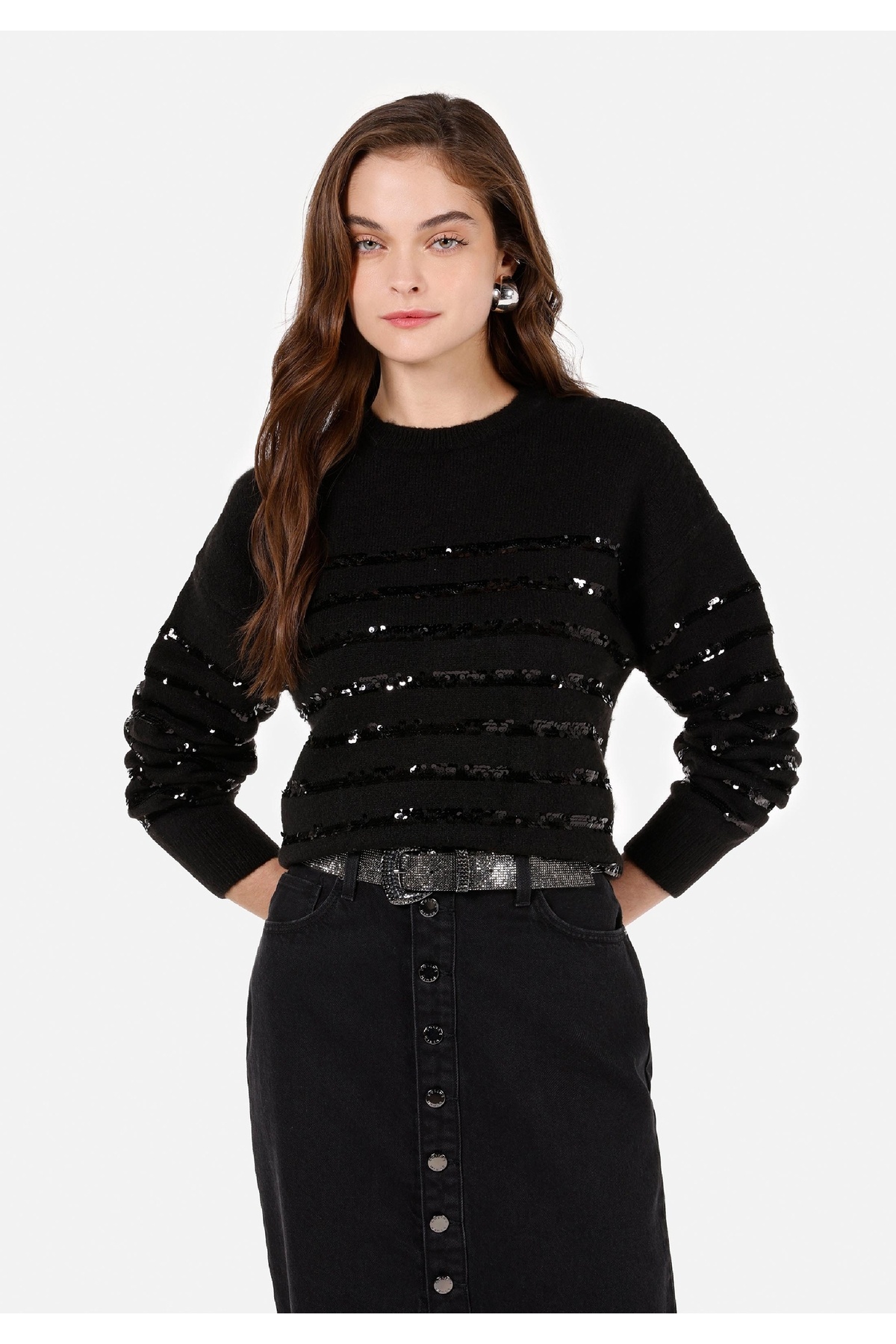 کالینز ژاکت مشکی زنانه یقه گرد معمولی فیت