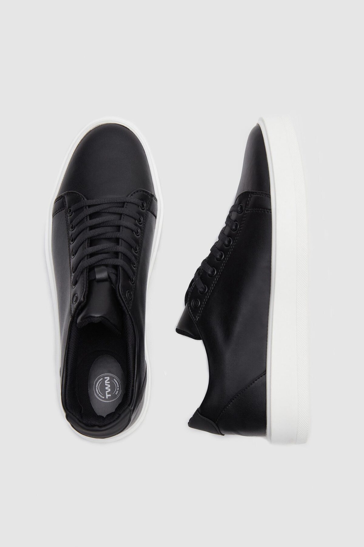 TWN  Siyah Kalın Beyaz Tabanlı Bağcıklı Sneaker Ayakkabı - Görsel 5