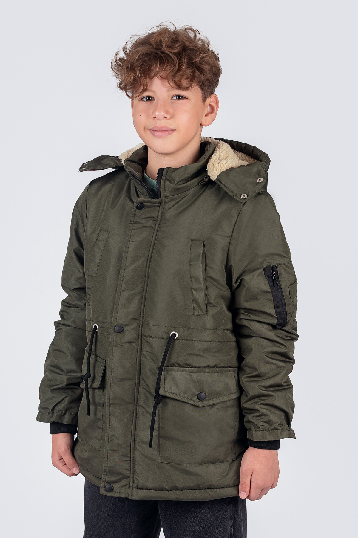  کاپشن پسرانه کمر کشی، جیب دوتایی، پشمی آستردار ۲۰۵۹-z