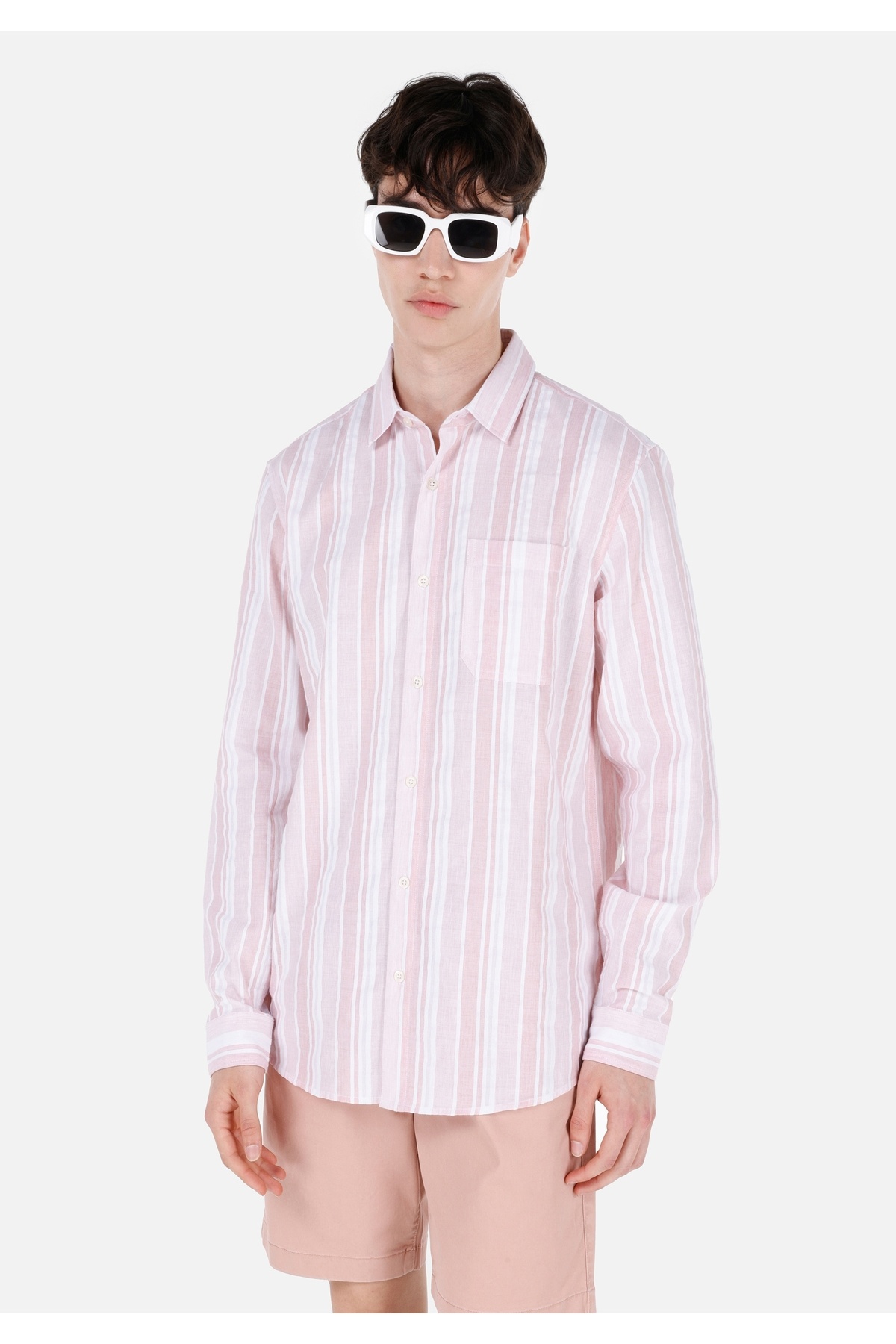 کالینز پیراهن آستین بلند مردانه راه راه یقه گرد معمولی