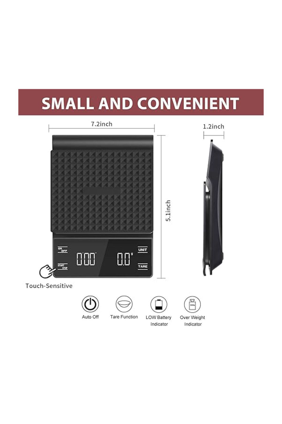 Generic-TLOG Digital Coffee Scale with Timer and Backlit LCD, Easy-Touch Digital Food Scale 3kg - 0.1g (Batt 4