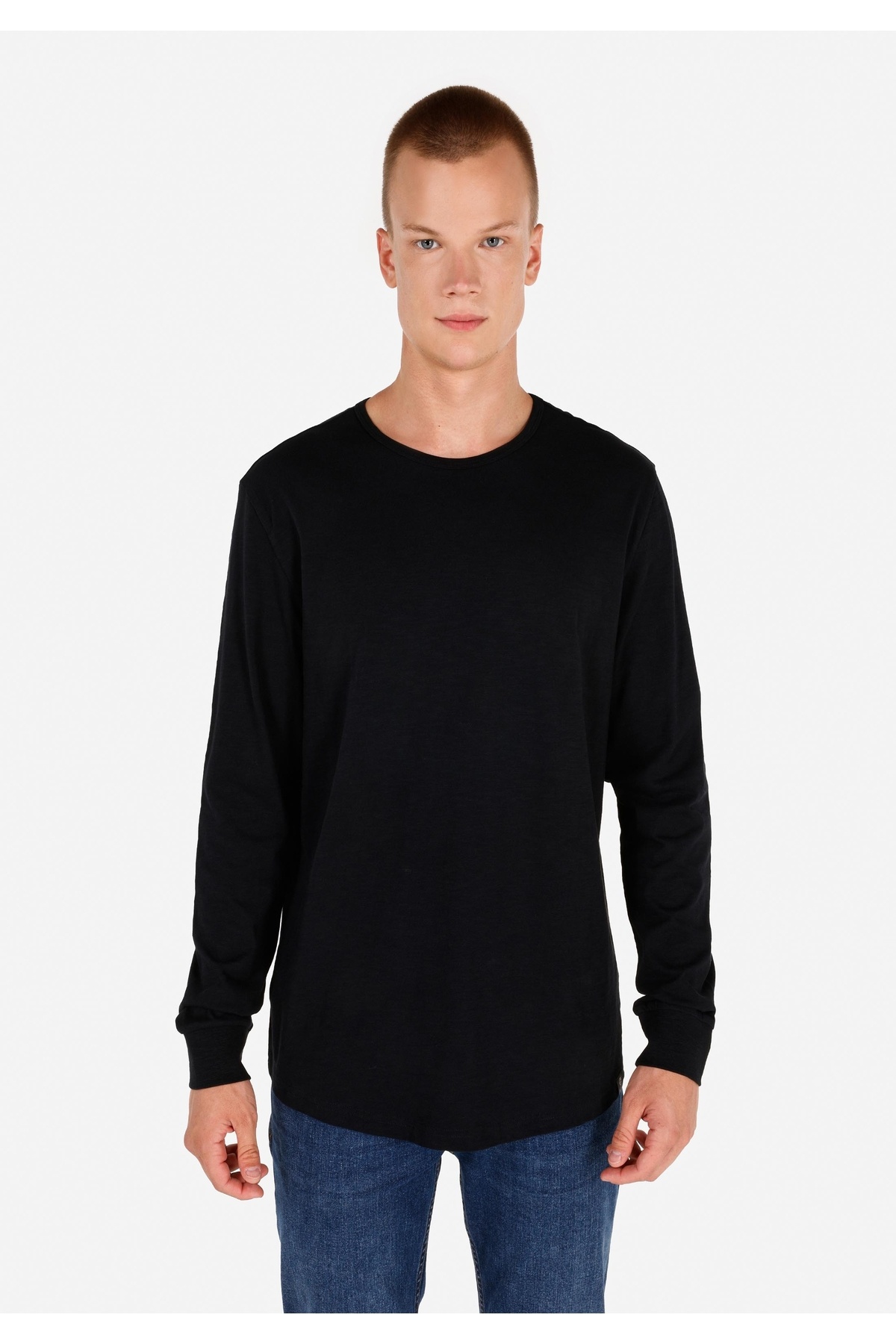 کالینز تی‌شرت آستین بلند مردانه ساده یقه گرد معمولی فیت مشکی