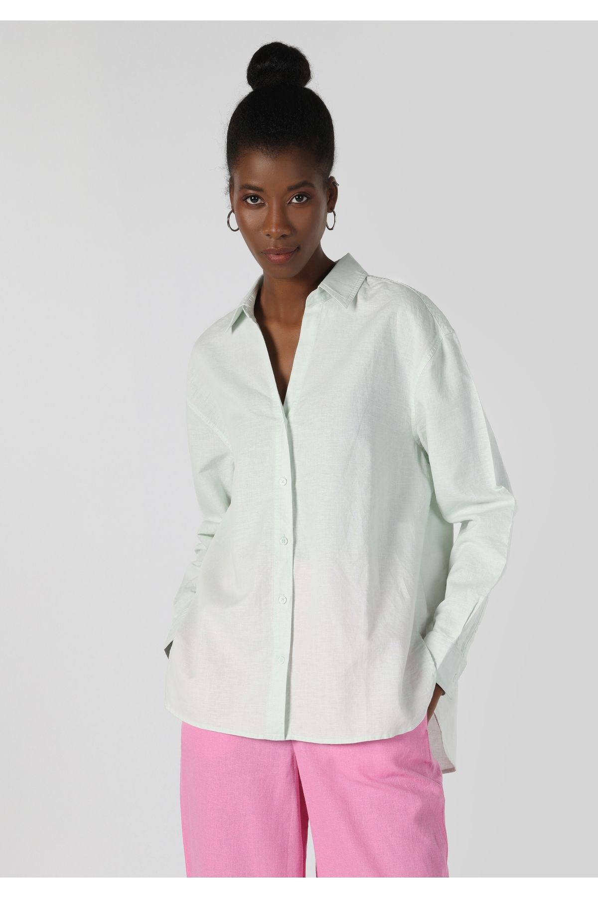Colin's-Regular Fit Shirt Neck Plain Women's Green Long Sleeve Shirt 4