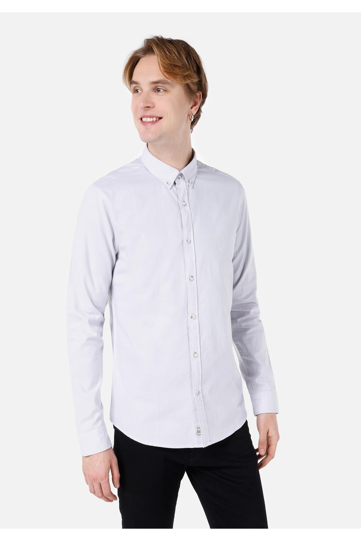 کالینز پیراهن مردانه یقه گرد اسلیم فیت، ساده، آستین بلند، طرح سنگ