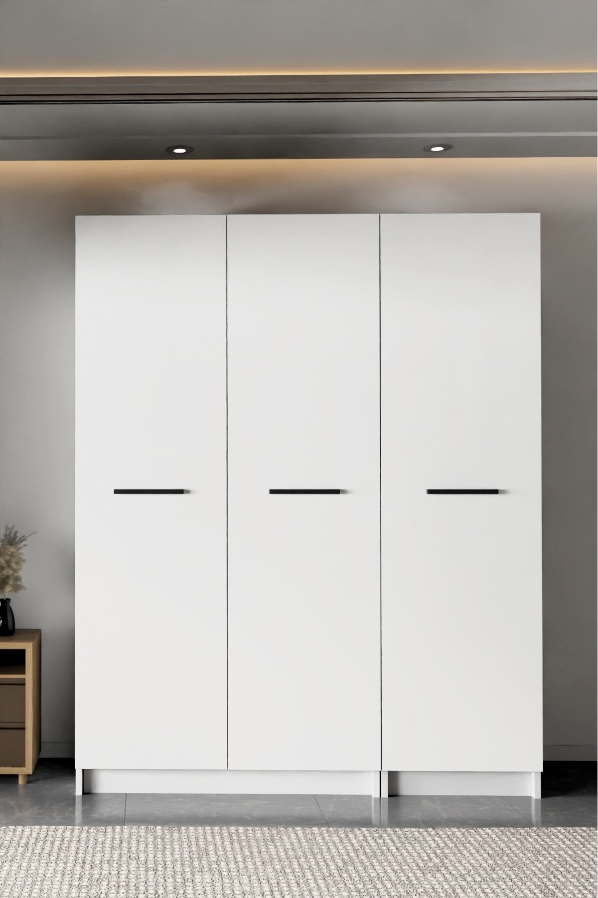 wode studio - LADİK - BEYAZ 3 KAPAKLI GARDIROP 210-135-45 CM