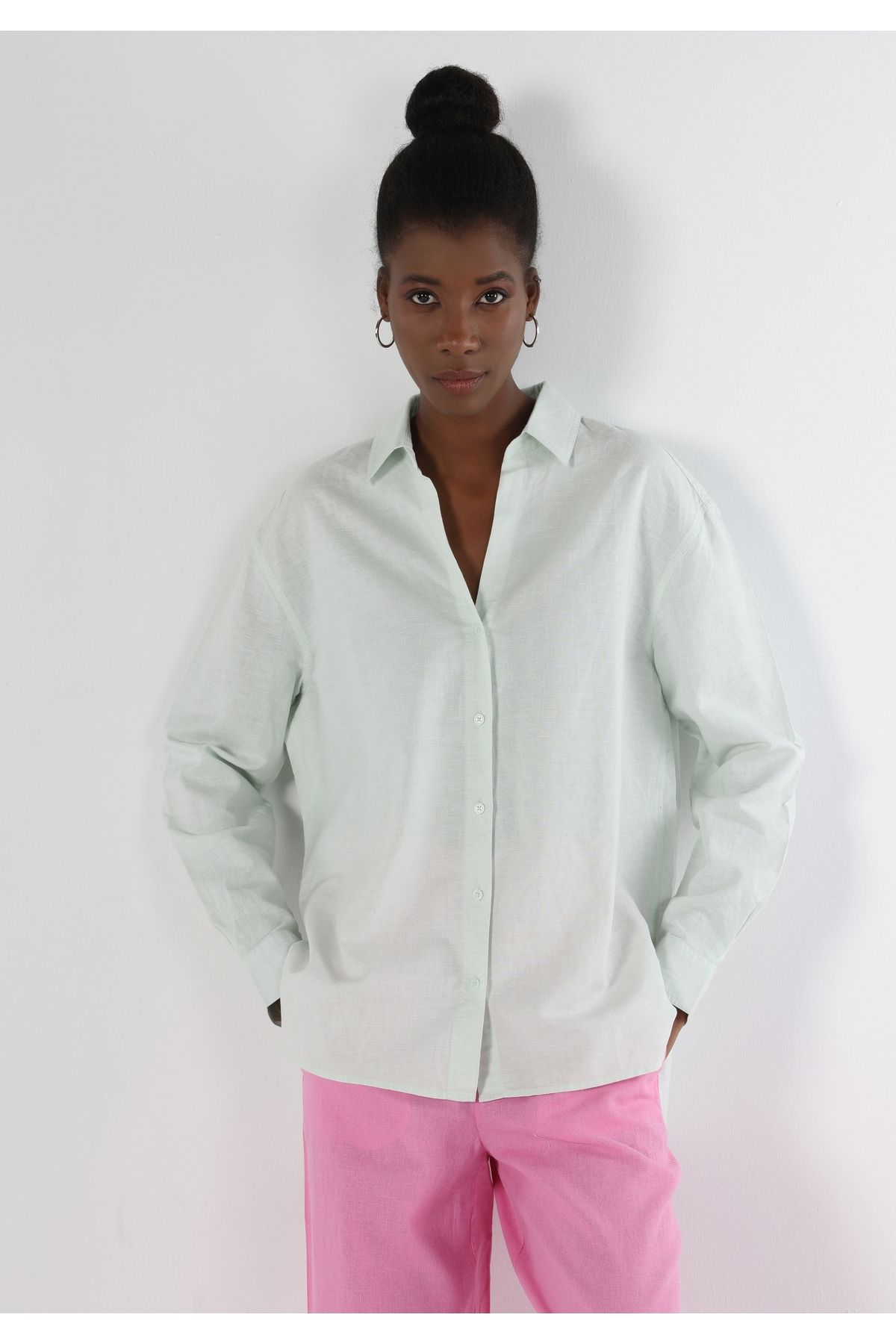 Colin's-Regular Fit Shirt Neck Plain Women's Green Long Sleeve Shirt 5