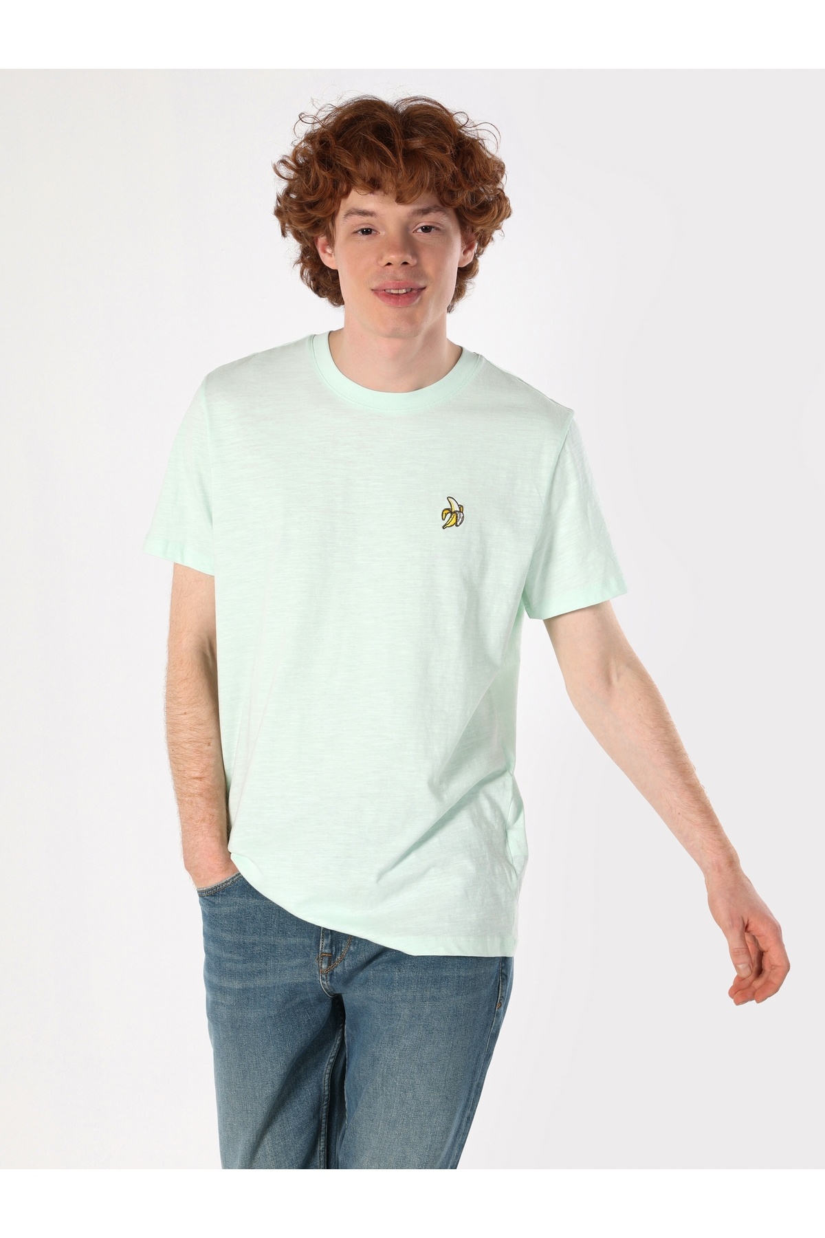 Colin's-Tricou verde cu mânecă scurtă pentru bărbați, cu gât rotund, cu croială normală 3
