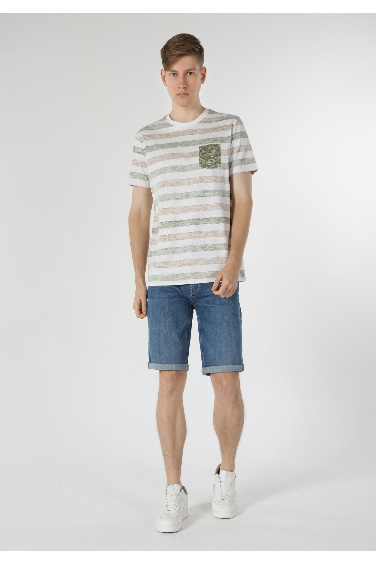 Colin's-Tricou cu mânecă scurtă pentru bărbați, cu linie rotundă, cu linie verde 3