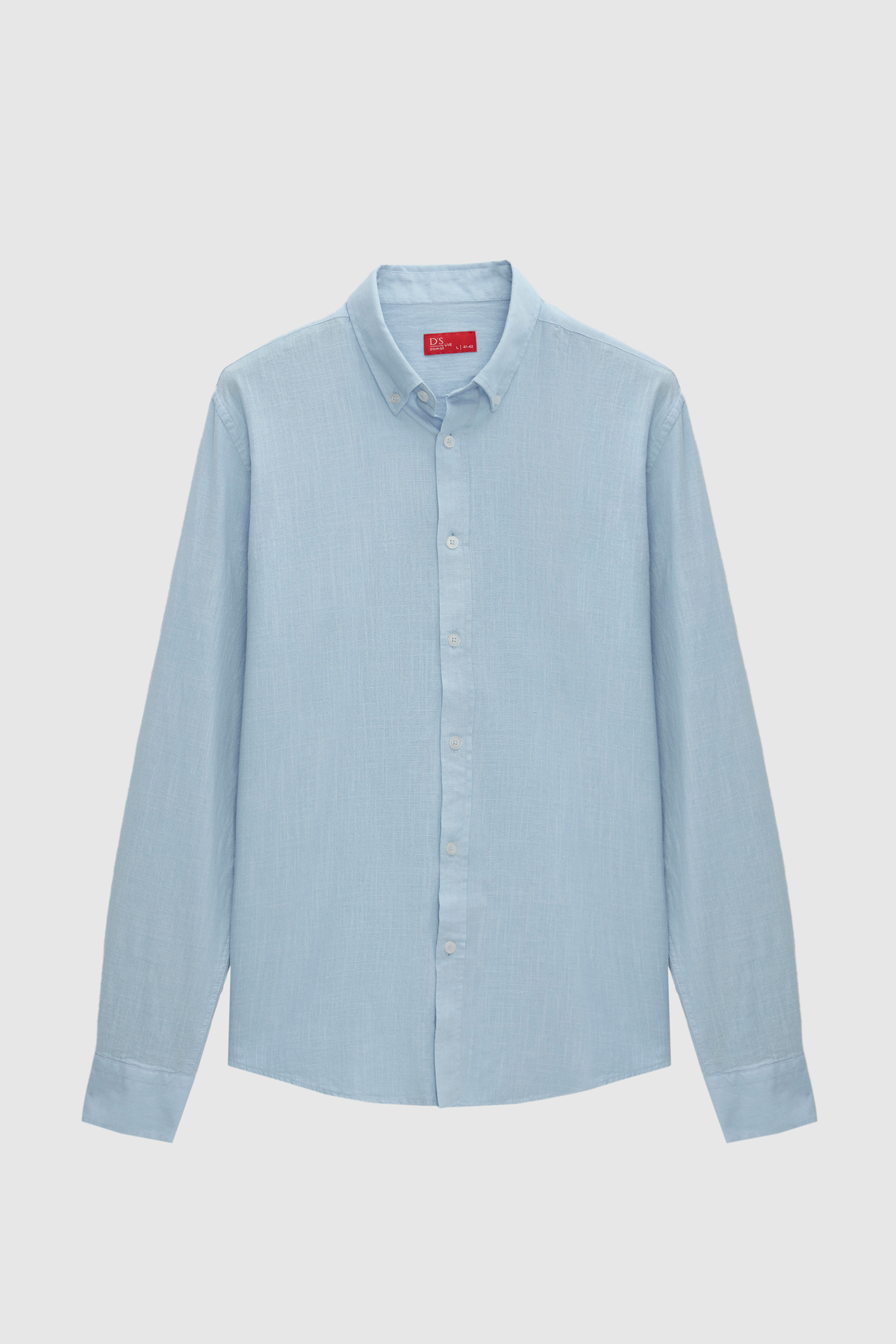 D'S Damat  Ds Damat Slim Fit Mavi Düğmeli Yaka %100 Pamuk Yazlık Flamlı Keten Görünümlü Gömlek - Görsel 5