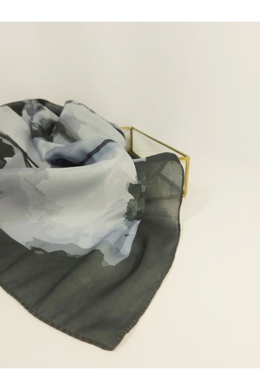 raberka Siyah Gül Desenli Soft Şal - Hafif, Pamuklu Kumaş