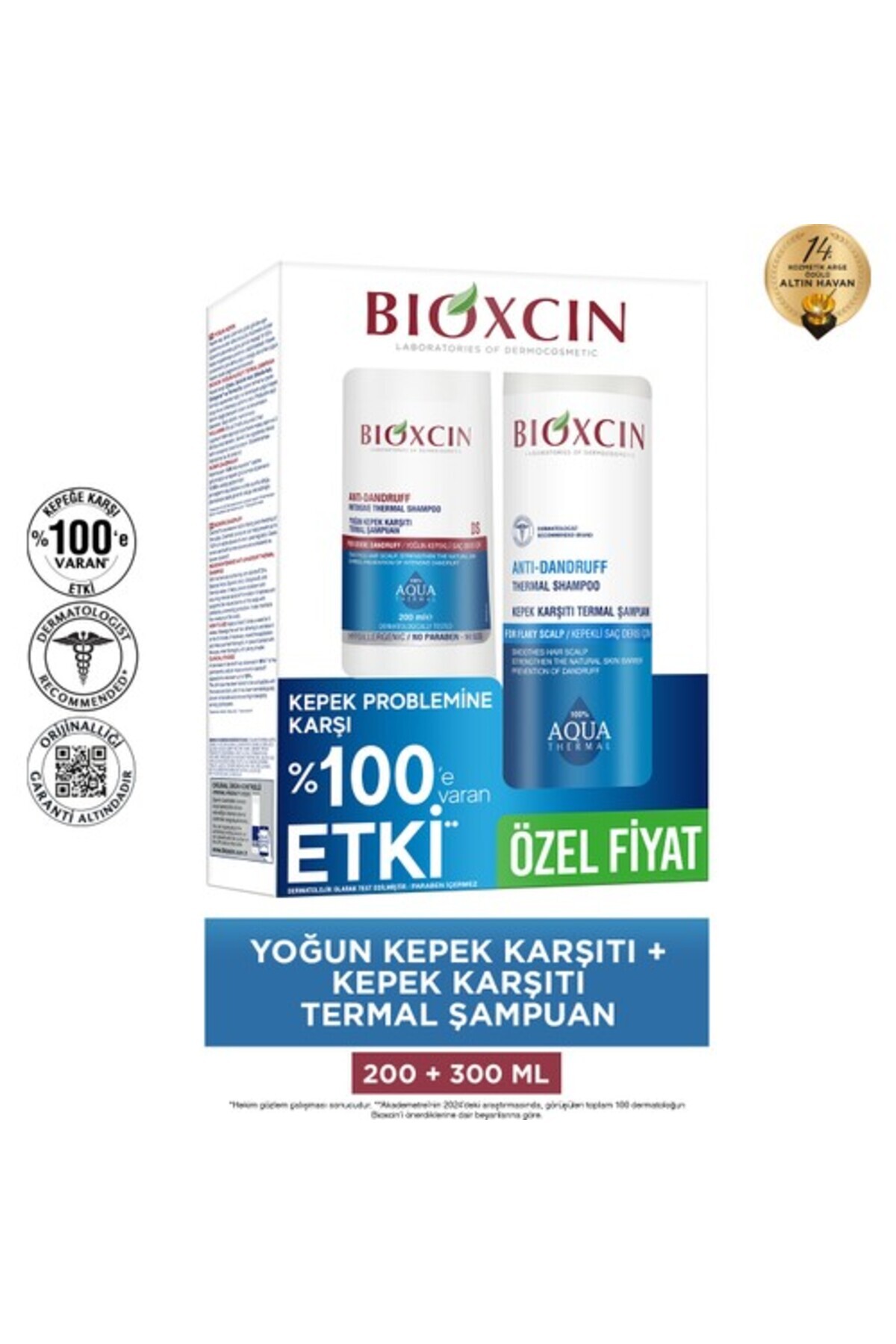 Bioxcin Aqua Kepek Karşıtı Termal Şampuan 300 Ml + Yoğun Kepek Karşıtı Termal Şampuan 200 Ml